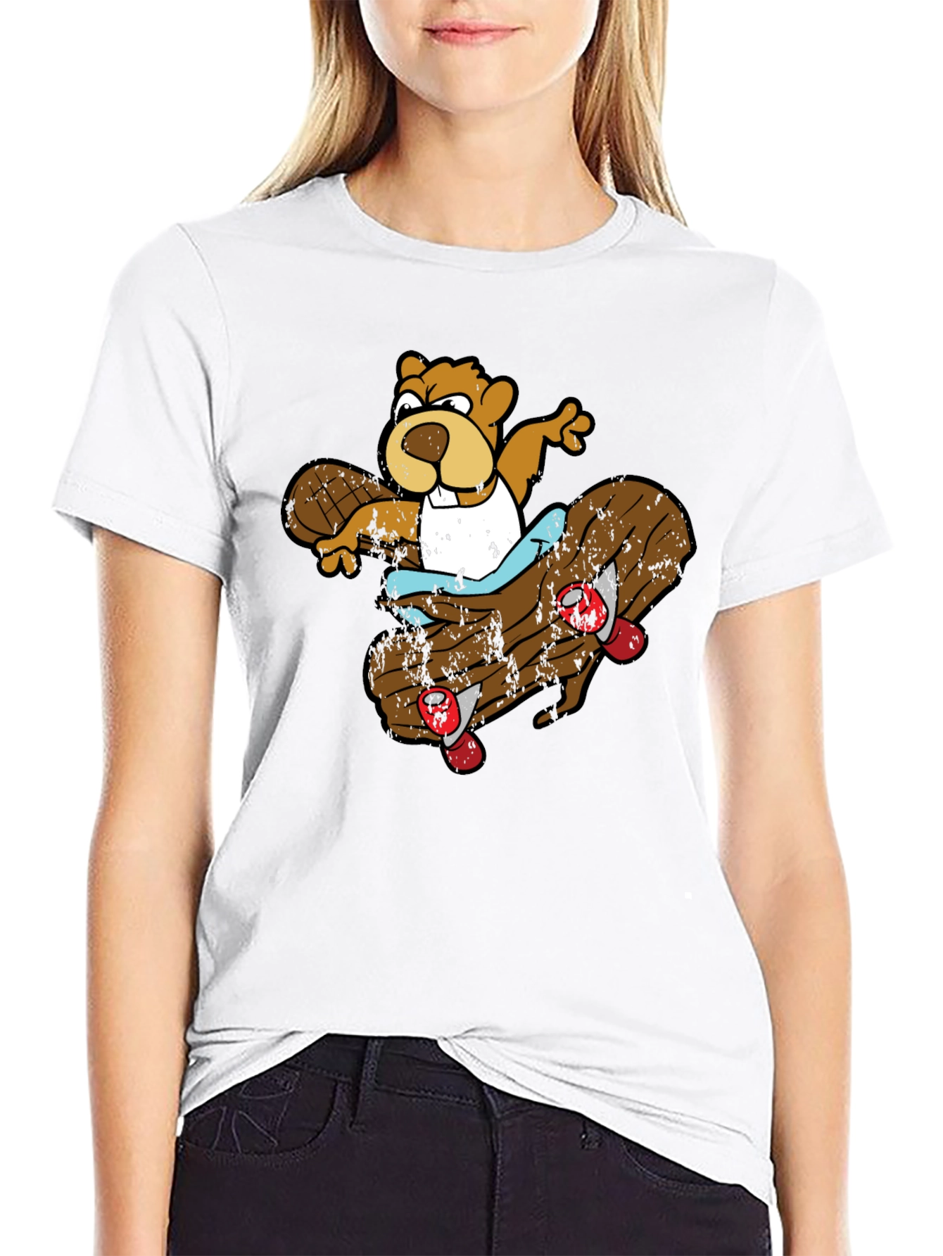 Skating Beaver Graphic T-Shirt - Black