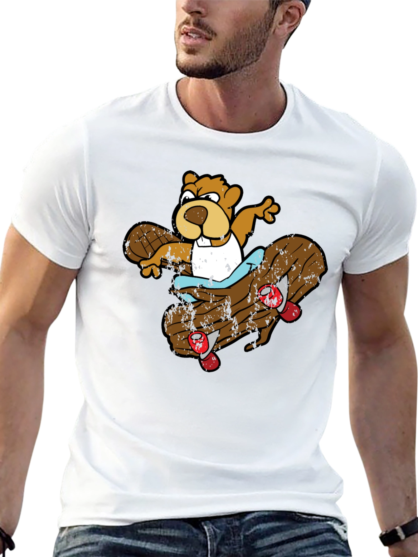 Skating Beaver Graphic T-Shirt - Black