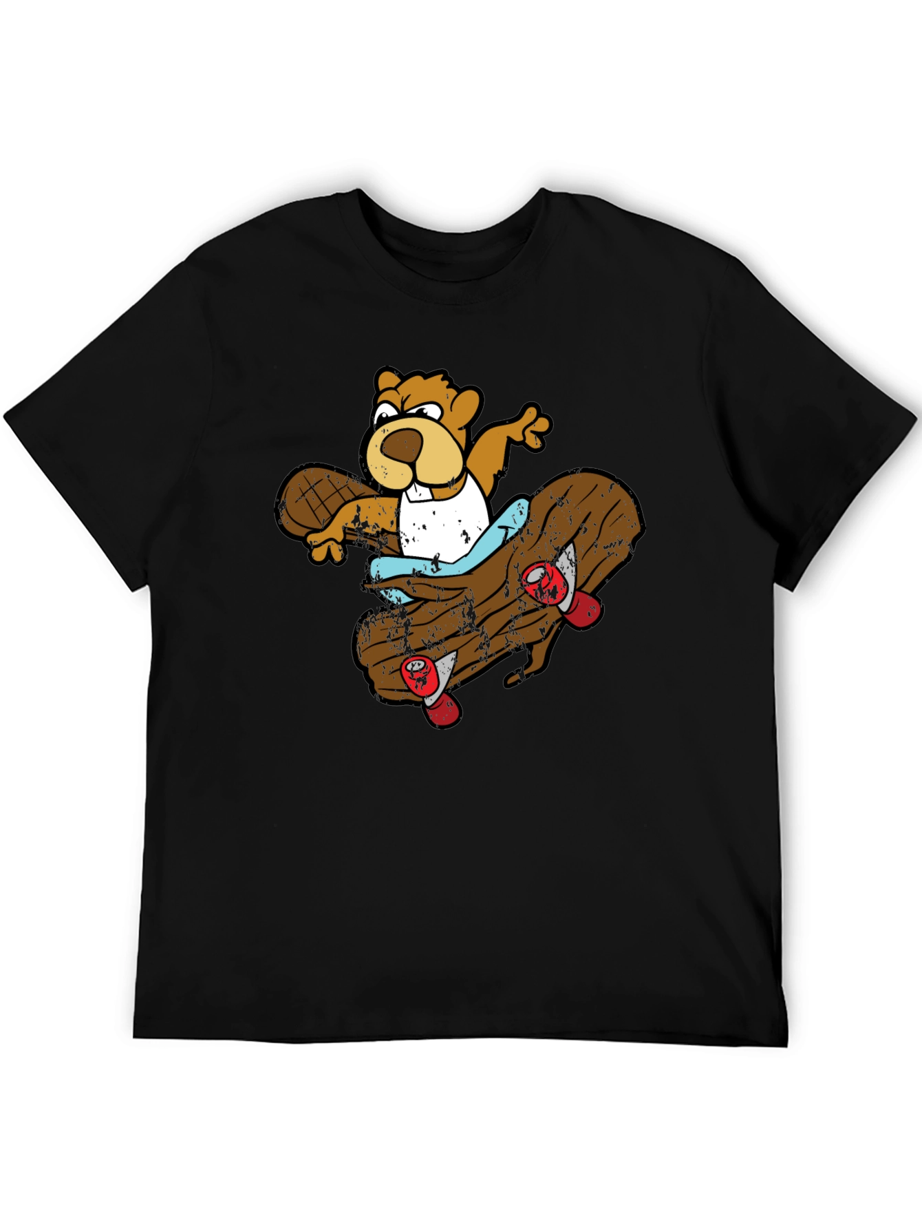 Skating Beaver Graphic T-Shirt - Black