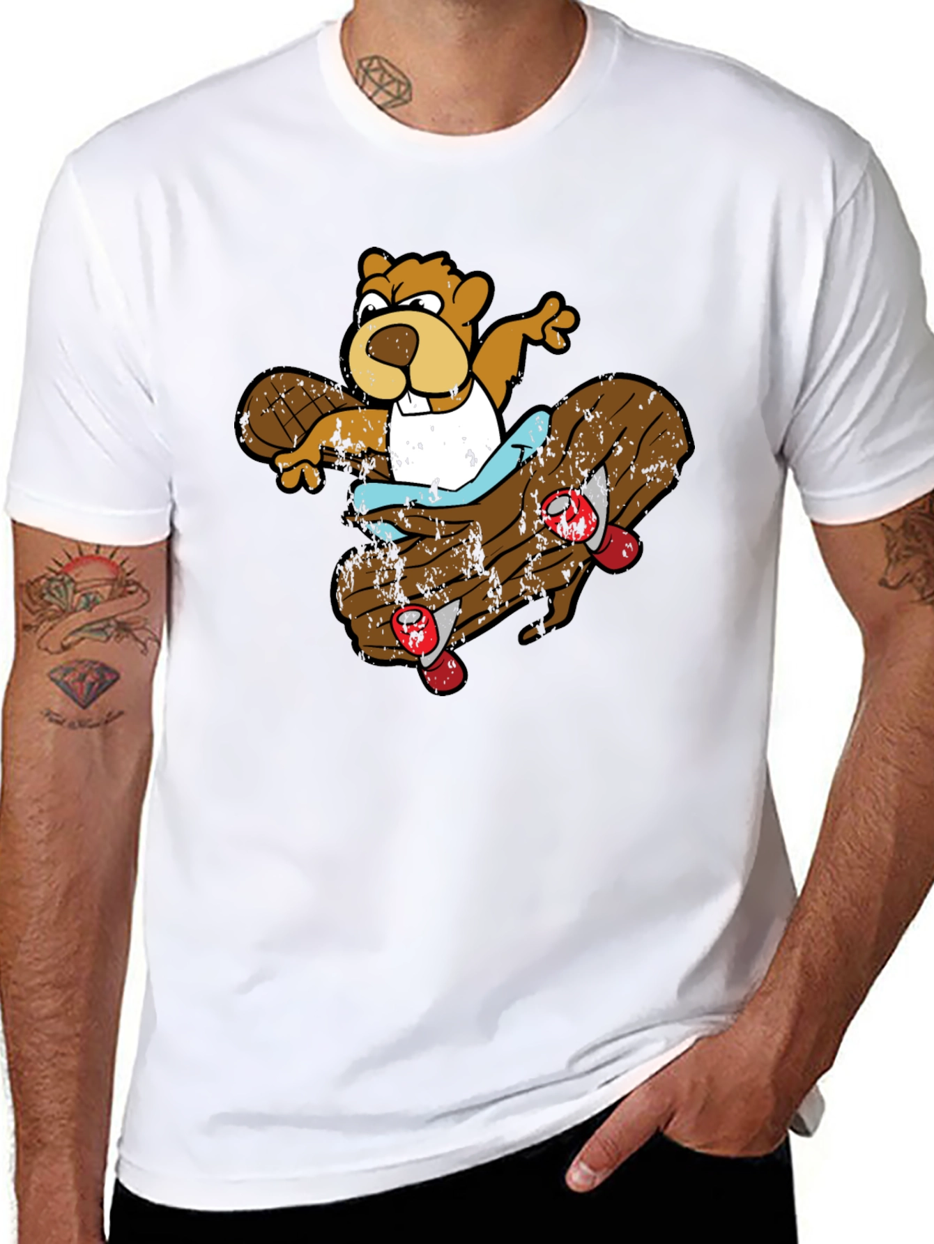 Skating Beaver Graphic T-Shirt - Black
