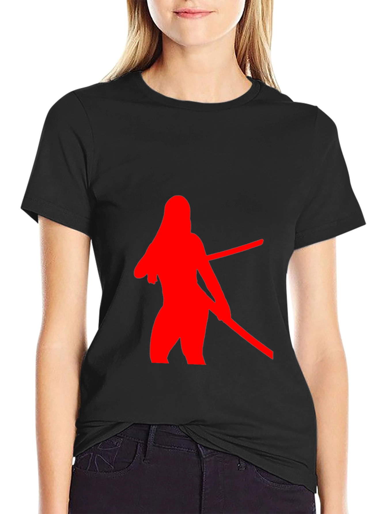 Red Silhouette Graphic Black T-Shirt