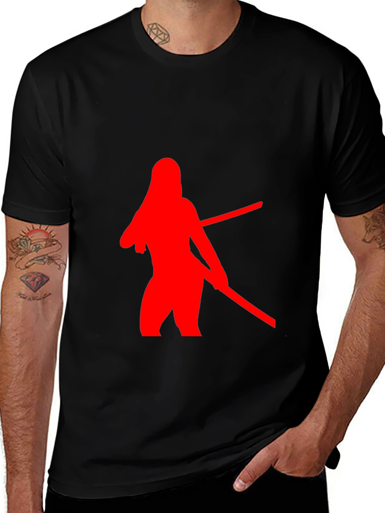 Red Silhouette Graphic Black T-Shirt