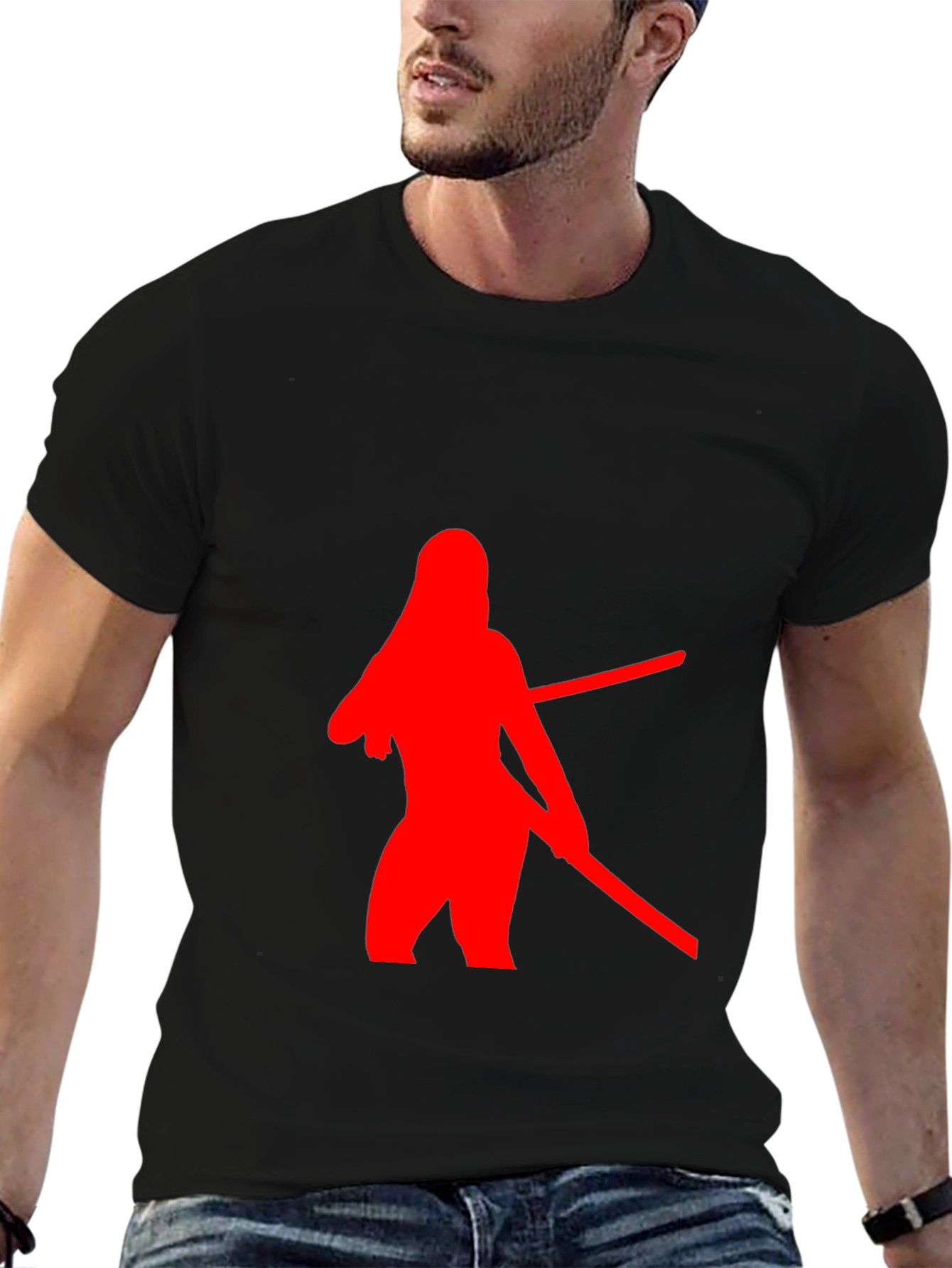 Red Silhouette Graphic Black T-Shirt