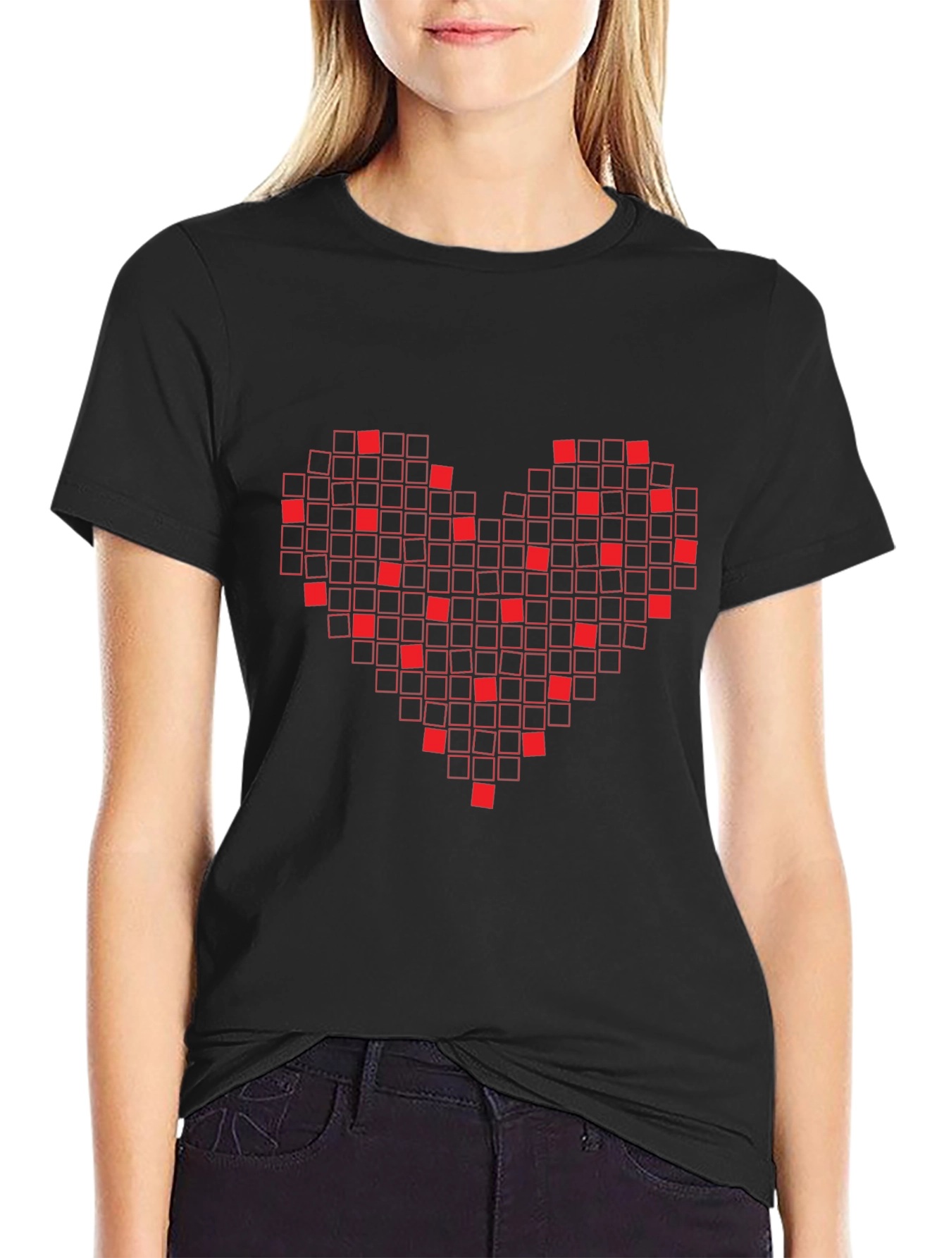 Pixel Heart Graphic T-Shirt - Black