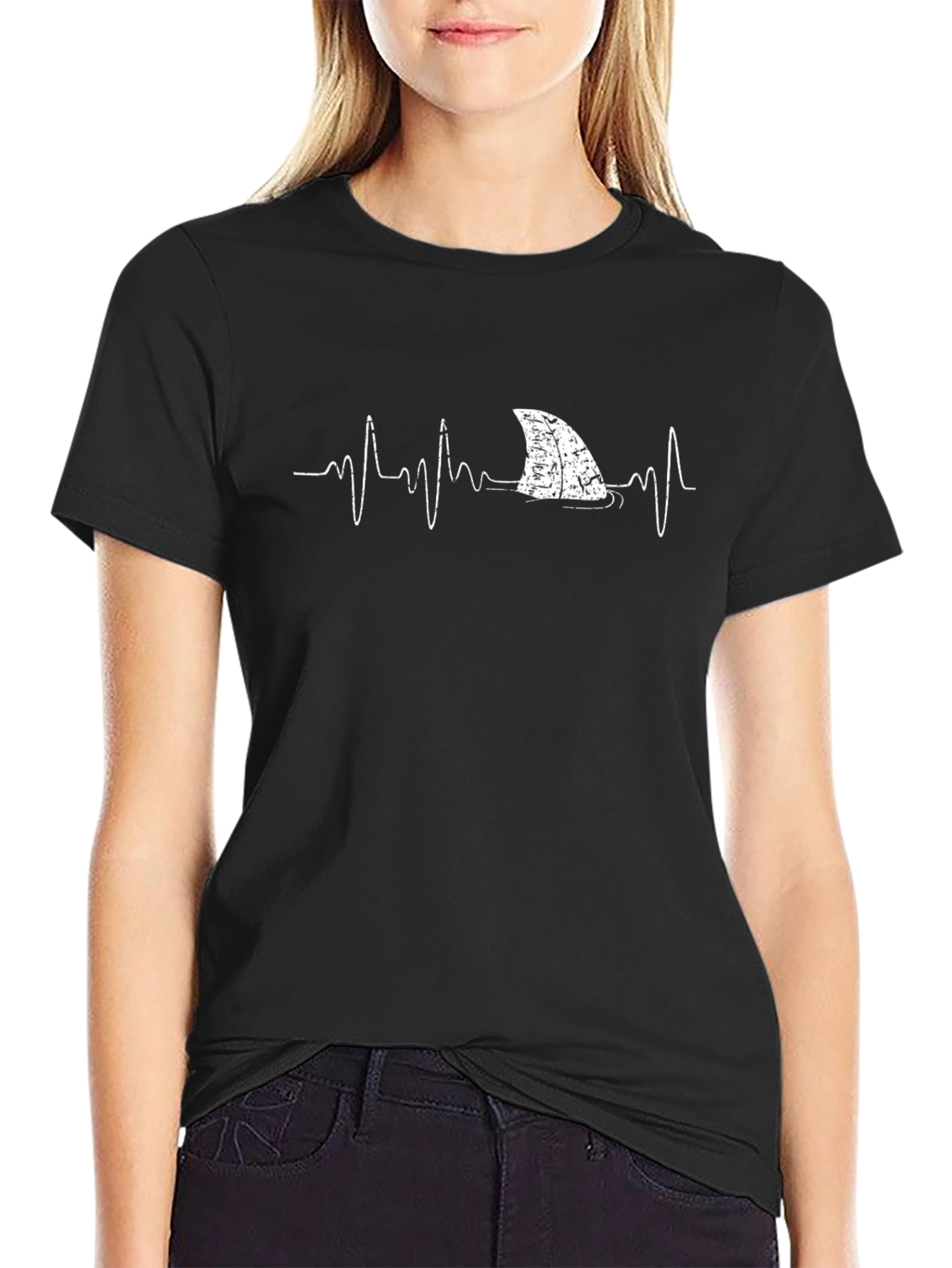 Shark Heartbeat T-Shirt - Black Graphic Tee