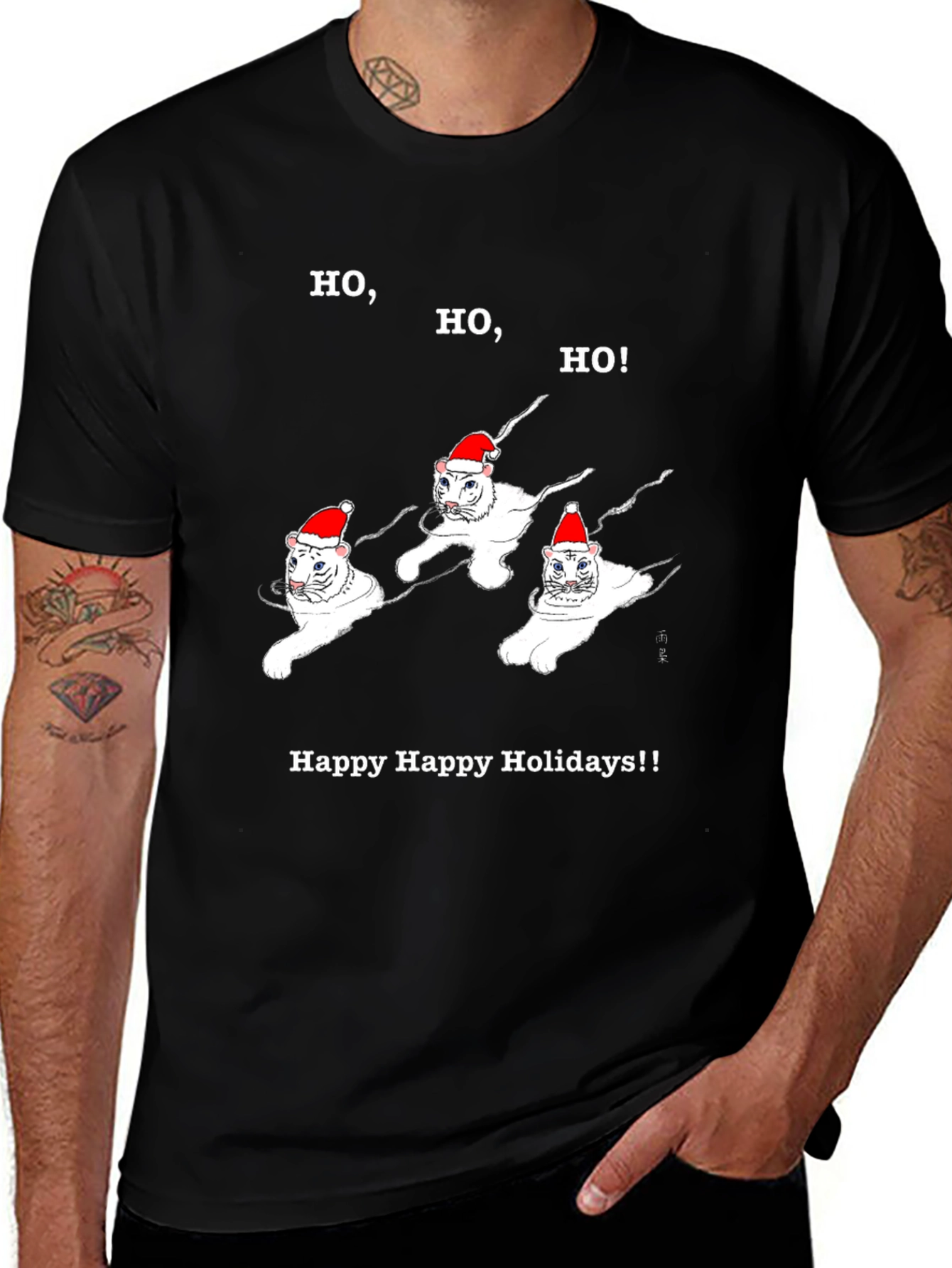Festive Cat Holiday T-Shirt - Ho Ho Ho!