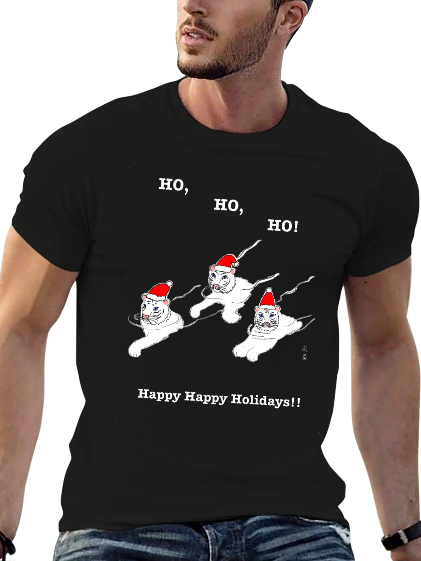 Festive Cat Holiday T-Shirt - Ho Ho Ho!