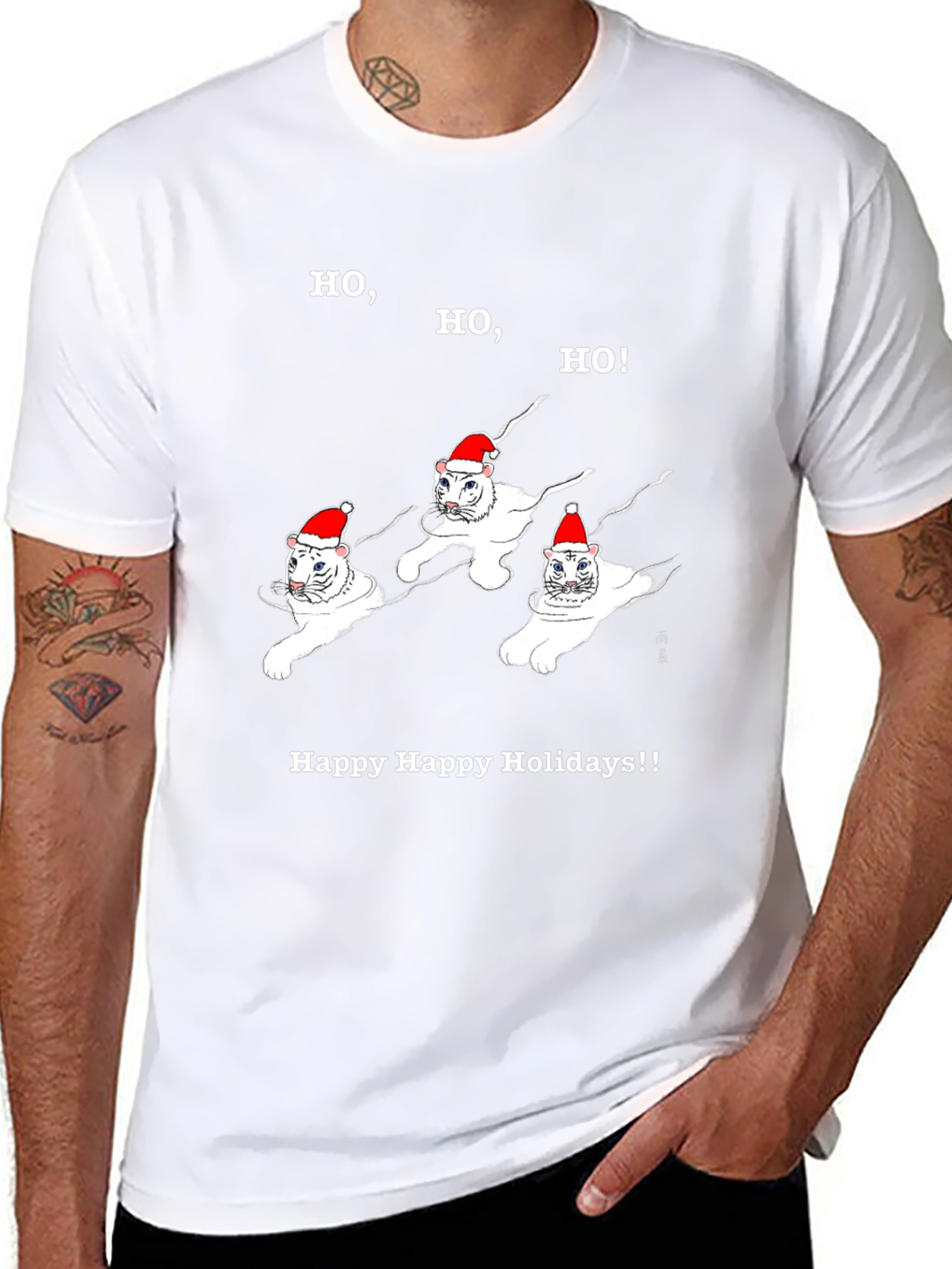 Festive Cat Holiday T-Shirt - Ho Ho Ho!