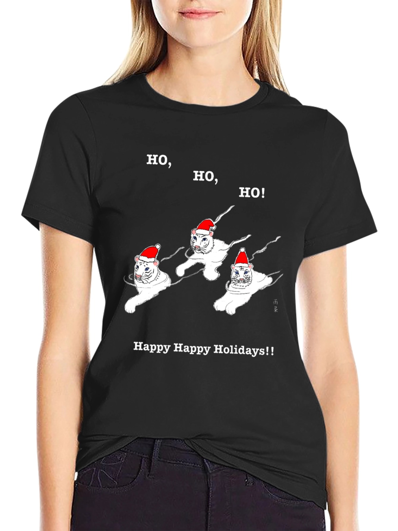 Festive Cat Holiday T-Shirt - Ho Ho Ho!