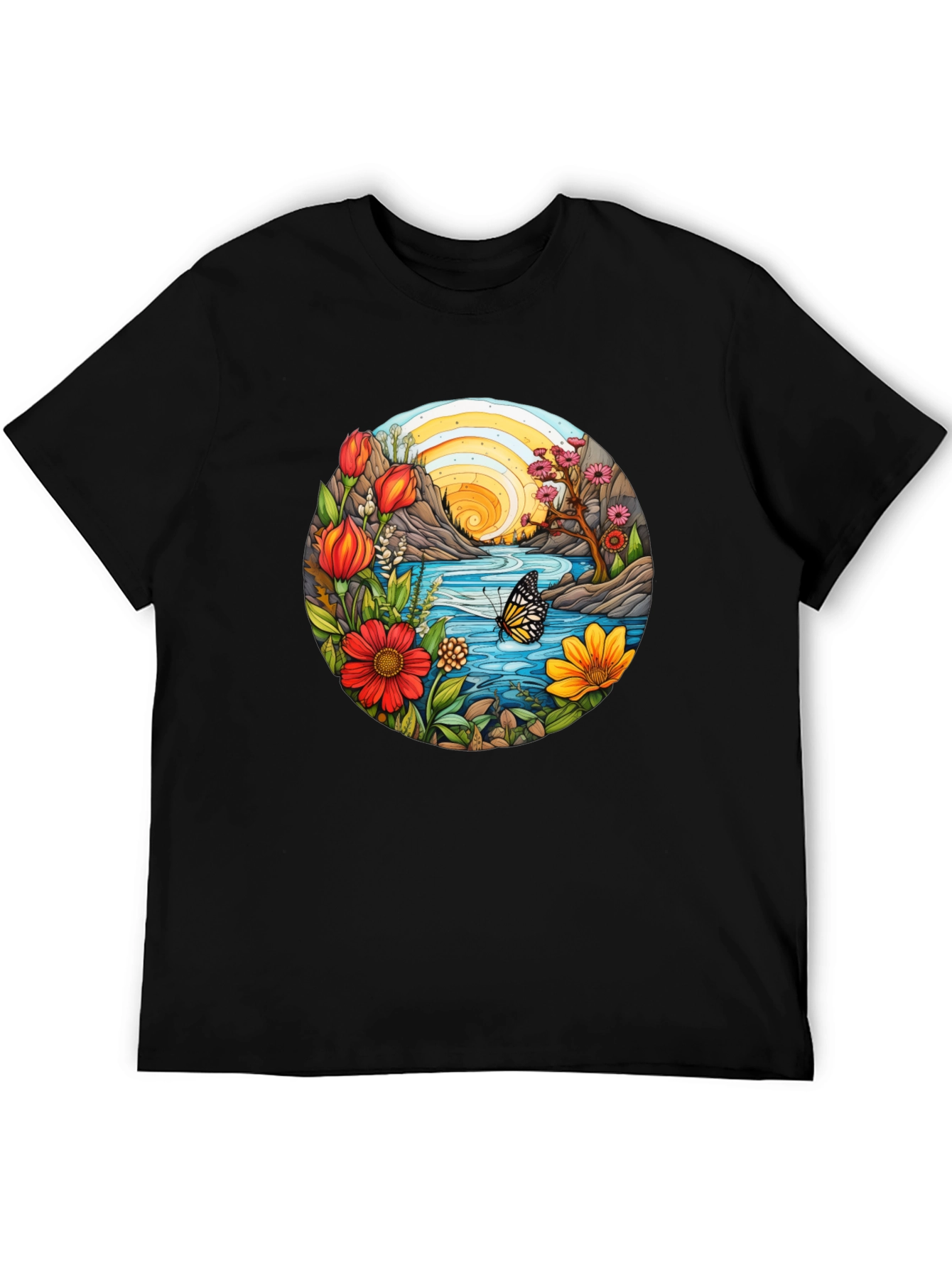 Nature Scene Graphic Tee - Black Cotton Blend
