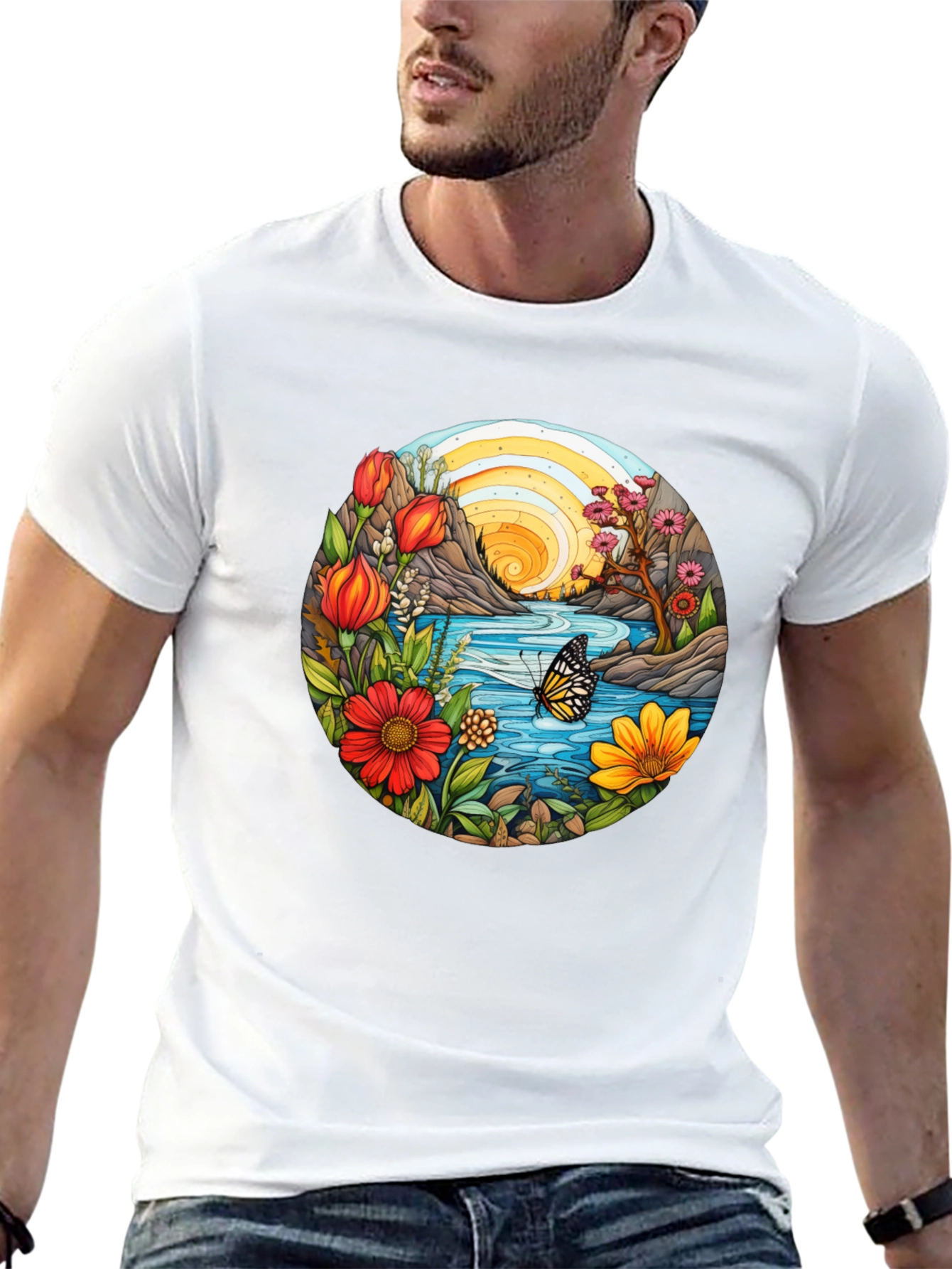Nature Scene Graphic Tee - Black Cotton Blend