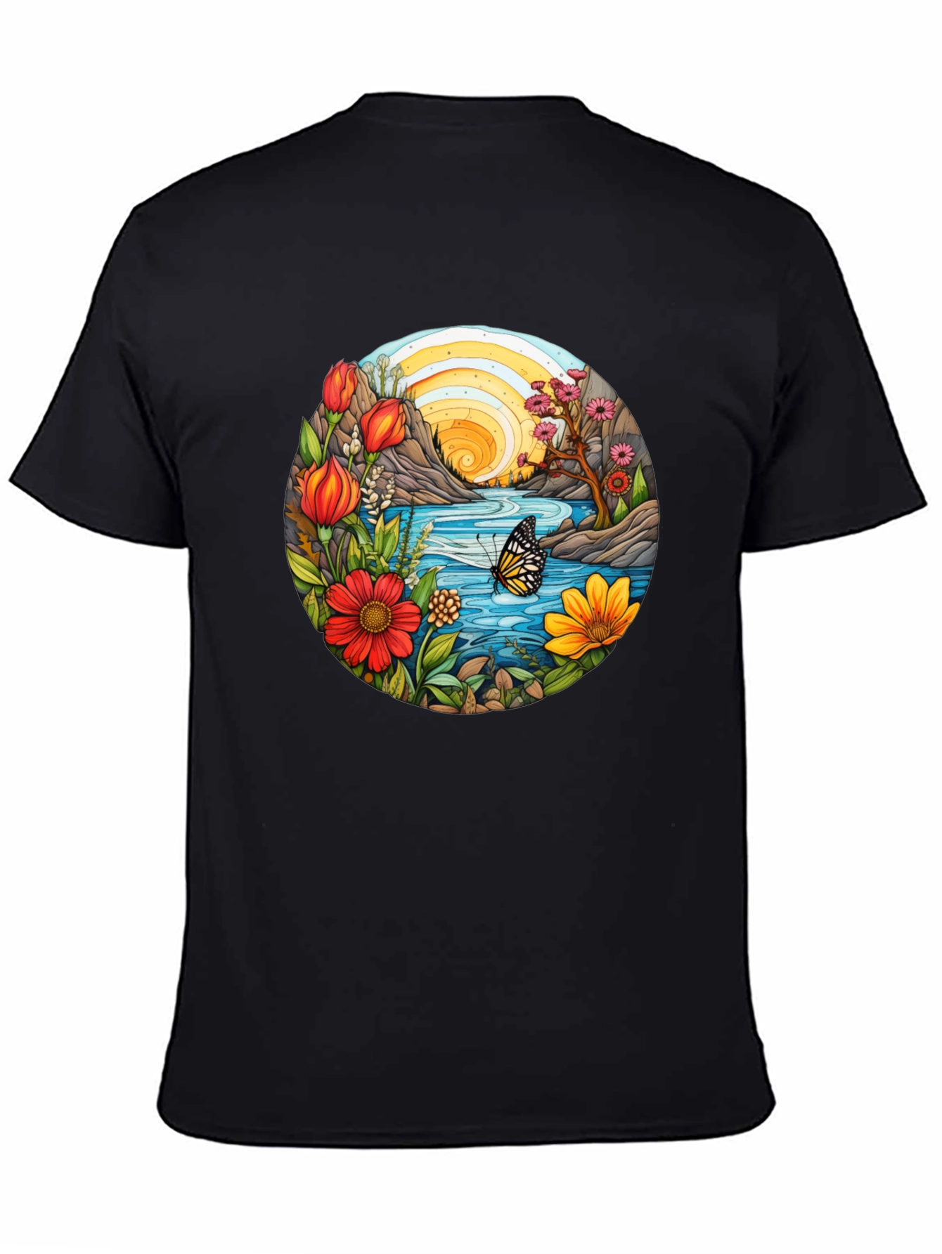 Nature Scene Graphic Tee - Black Cotton Blend