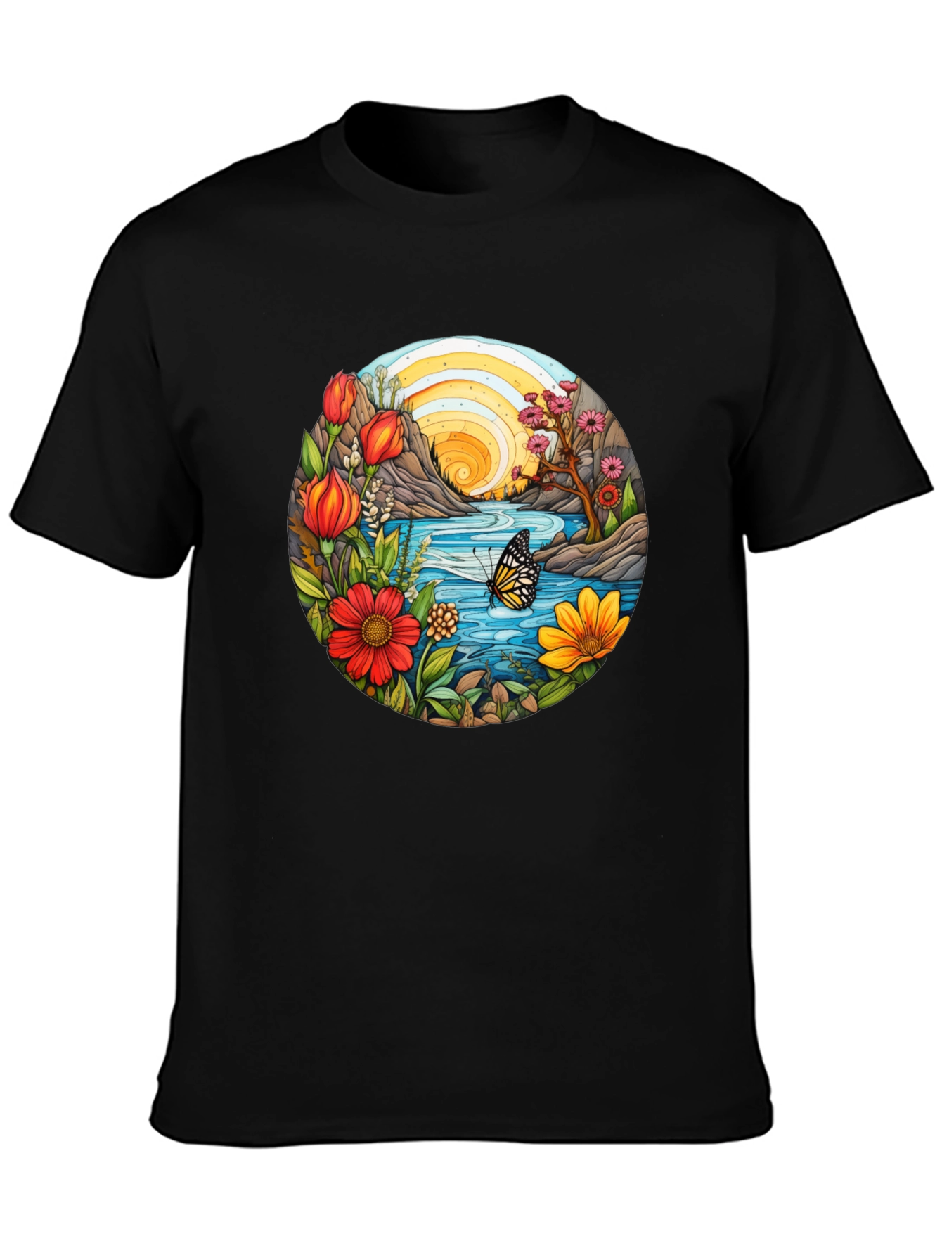 Nature Scene Graphic Tee - Black Cotton Blend