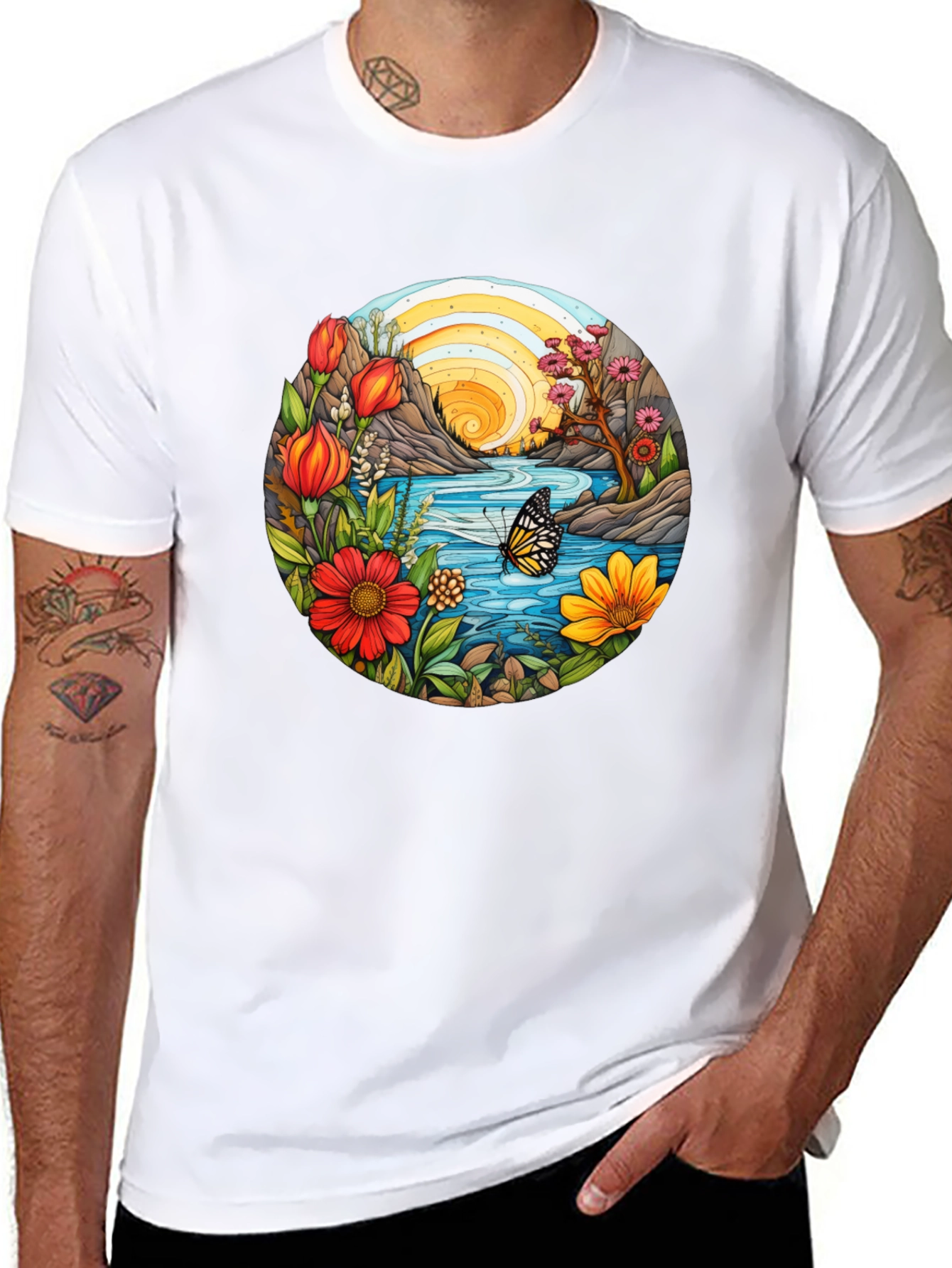 Nature Scene Graphic Tee - Black Cotton Blend