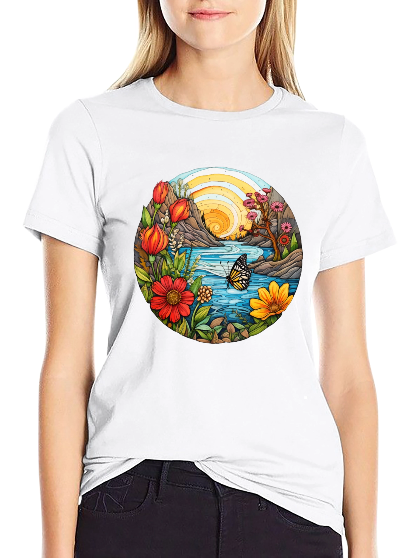 Nature Scene Graphic Tee - Black Cotton Blend