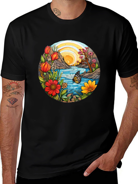 Nature Scene Graphic Tee - Black Cotton Blend