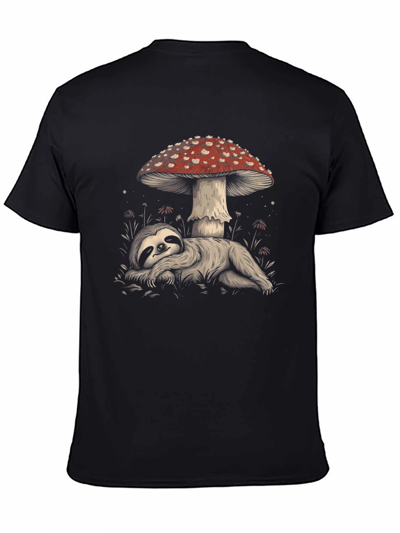 Sloth Under Mushroom Graphic Tee - Relaxed Fit