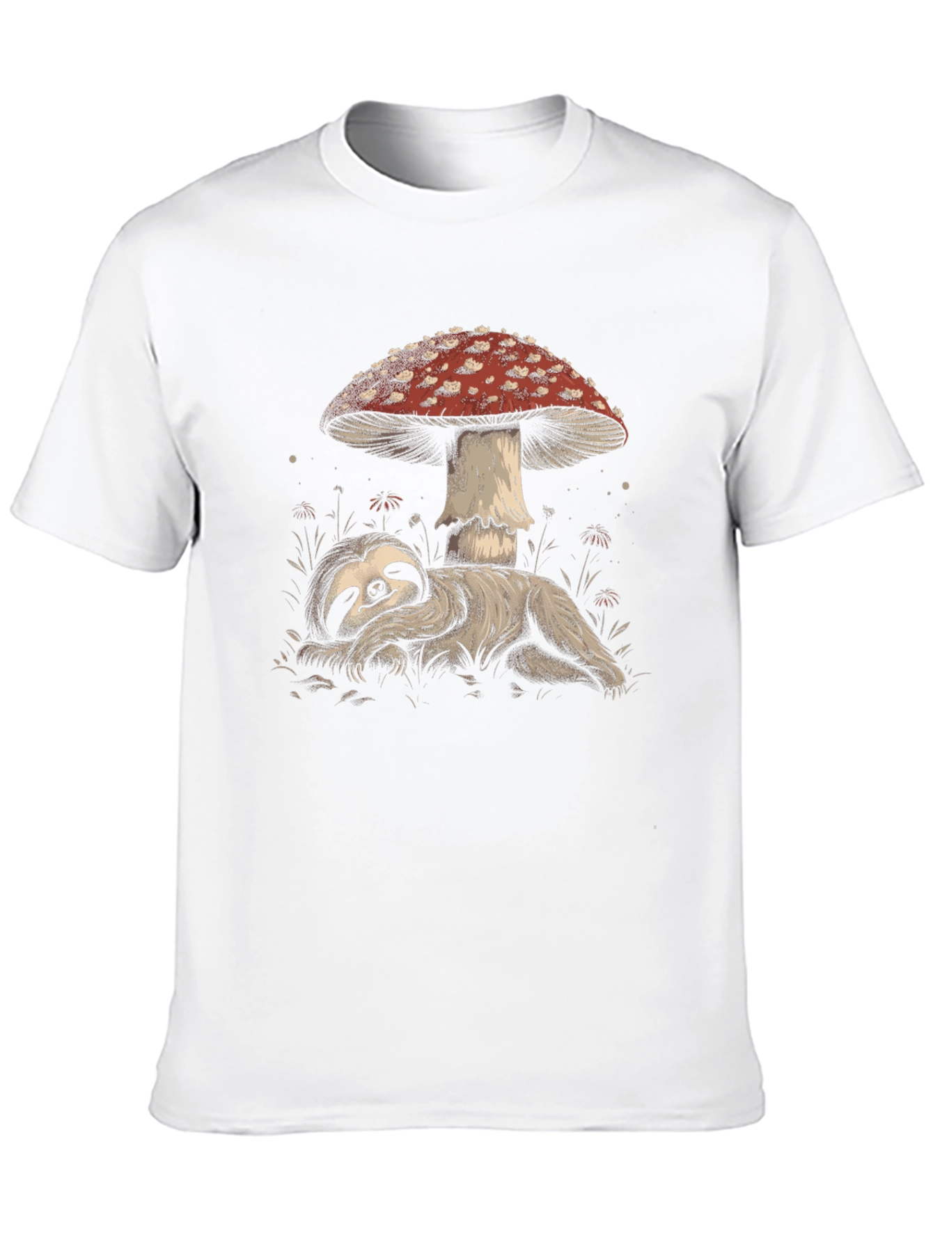 Sloth Under Mushroom Graphic Tee - Relaxed Fit