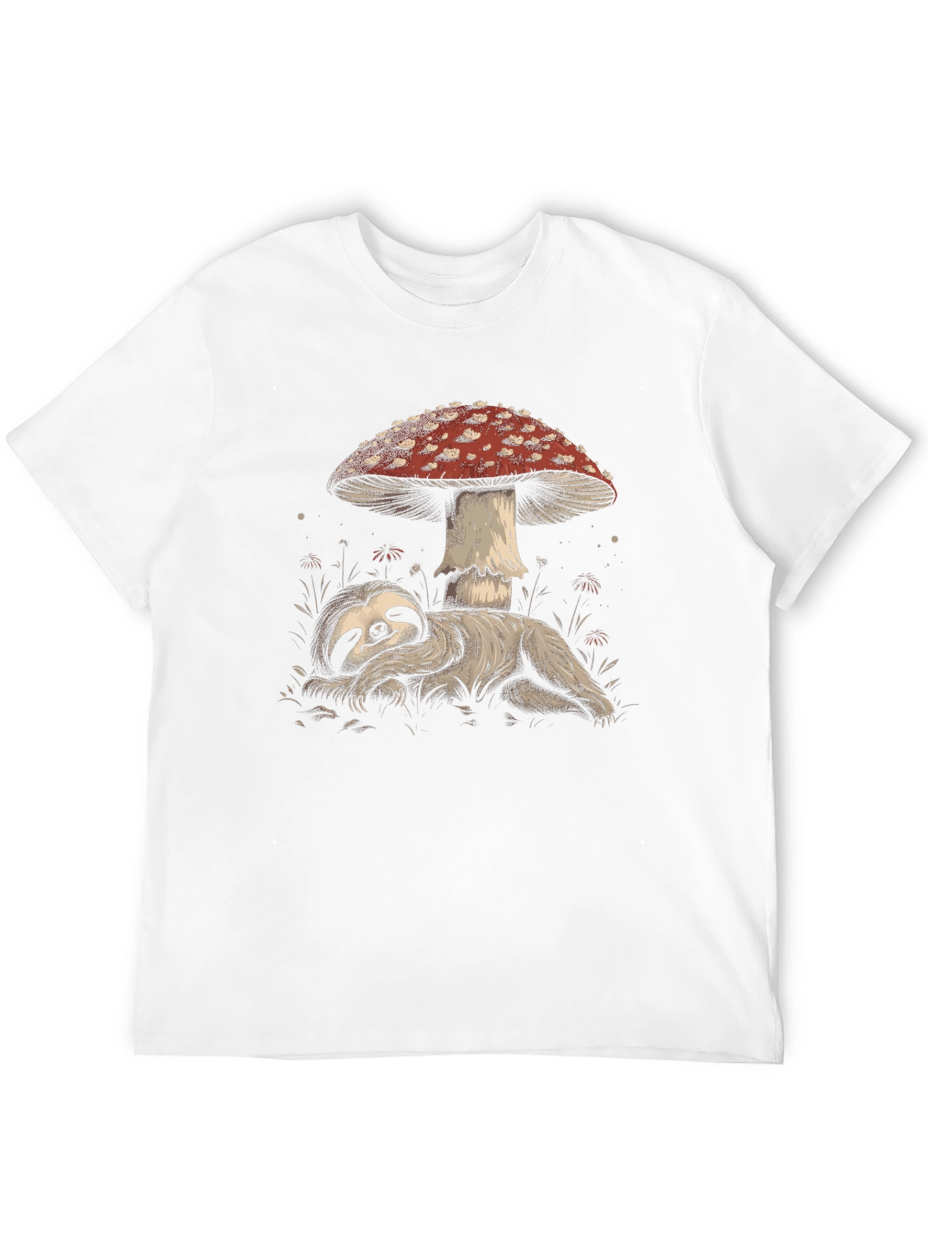 Sloth Under Mushroom Graphic Tee - Relaxed Fit