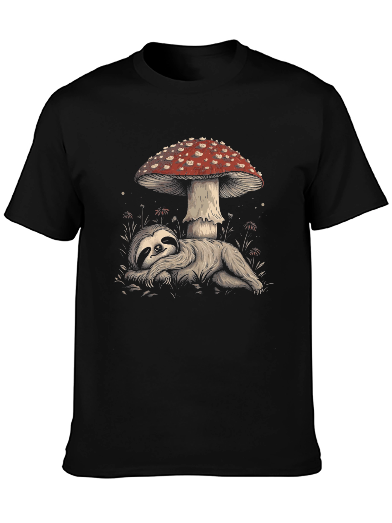 Sloth Under Mushroom Graphic Tee - Relaxed Fit