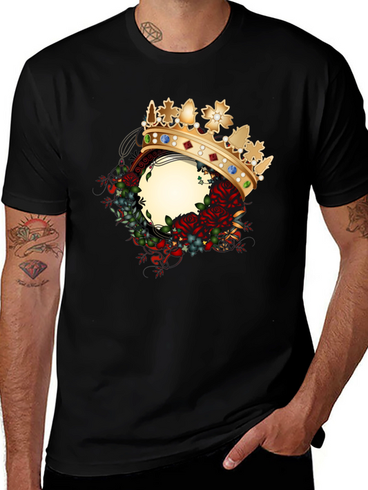Crown & Roses Graphic Tee - Stylish Mens Black T-Shirt