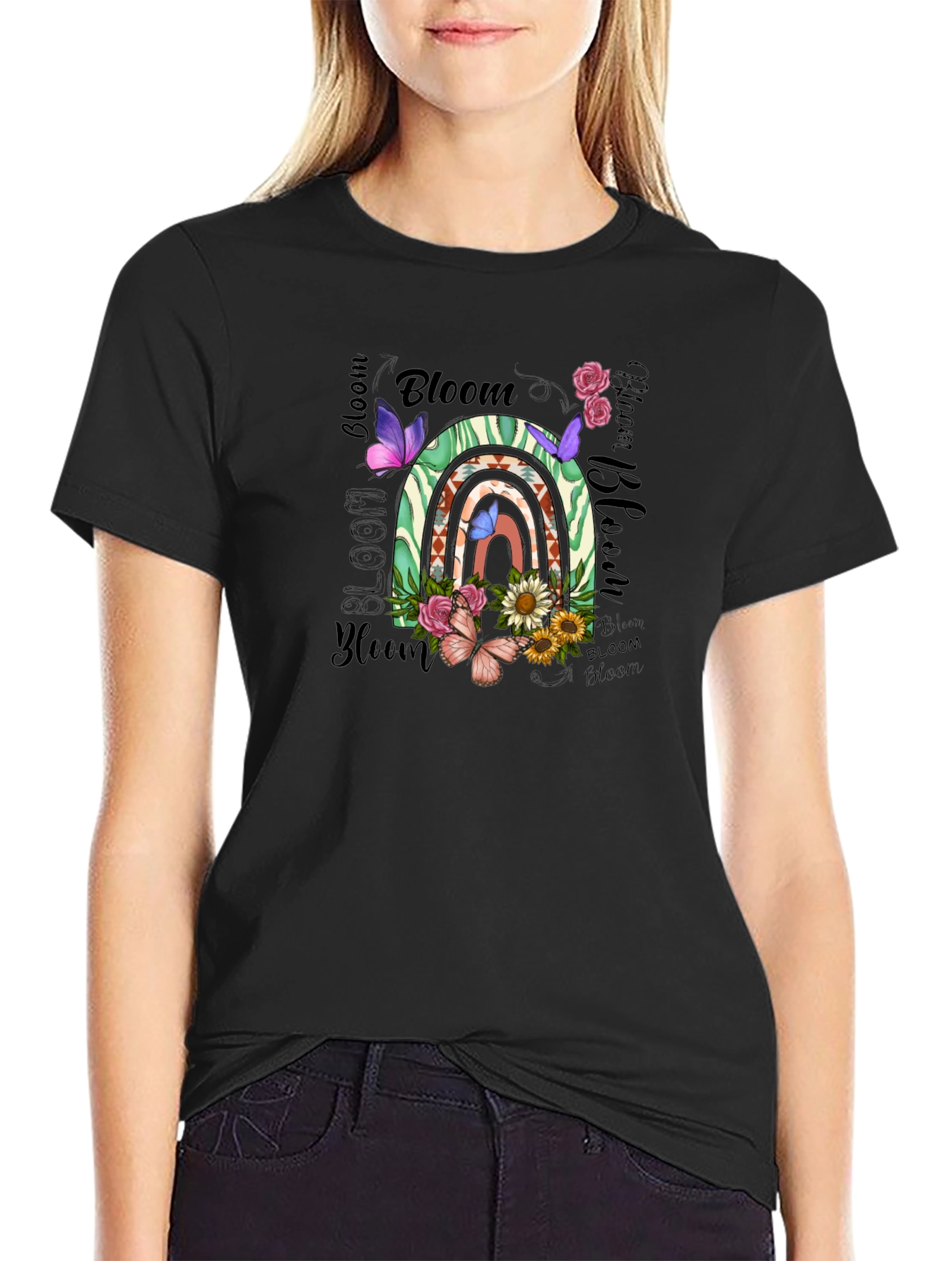 Bloom Graphic Tee - Floral Rainbow Design