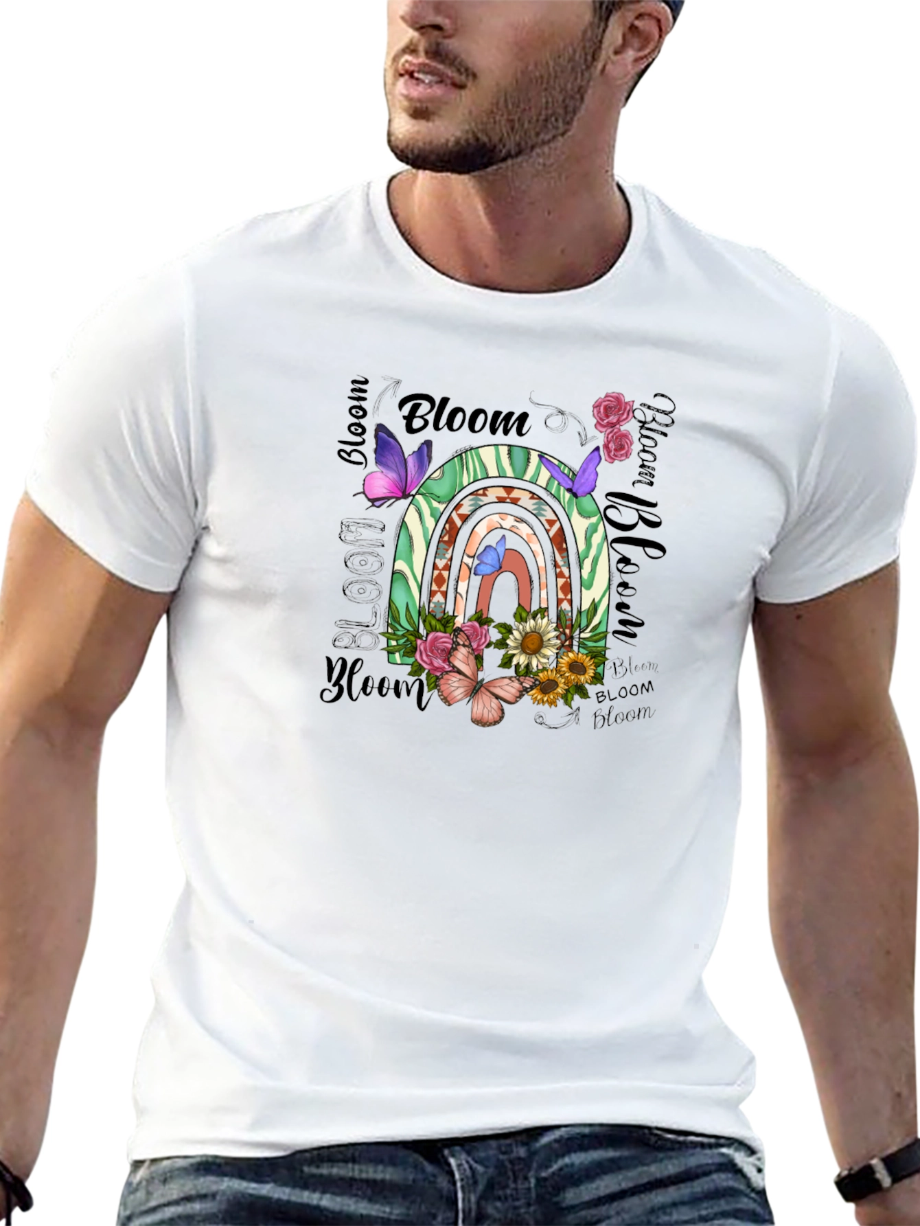 Bloom Graphic Tee - Floral Rainbow Design