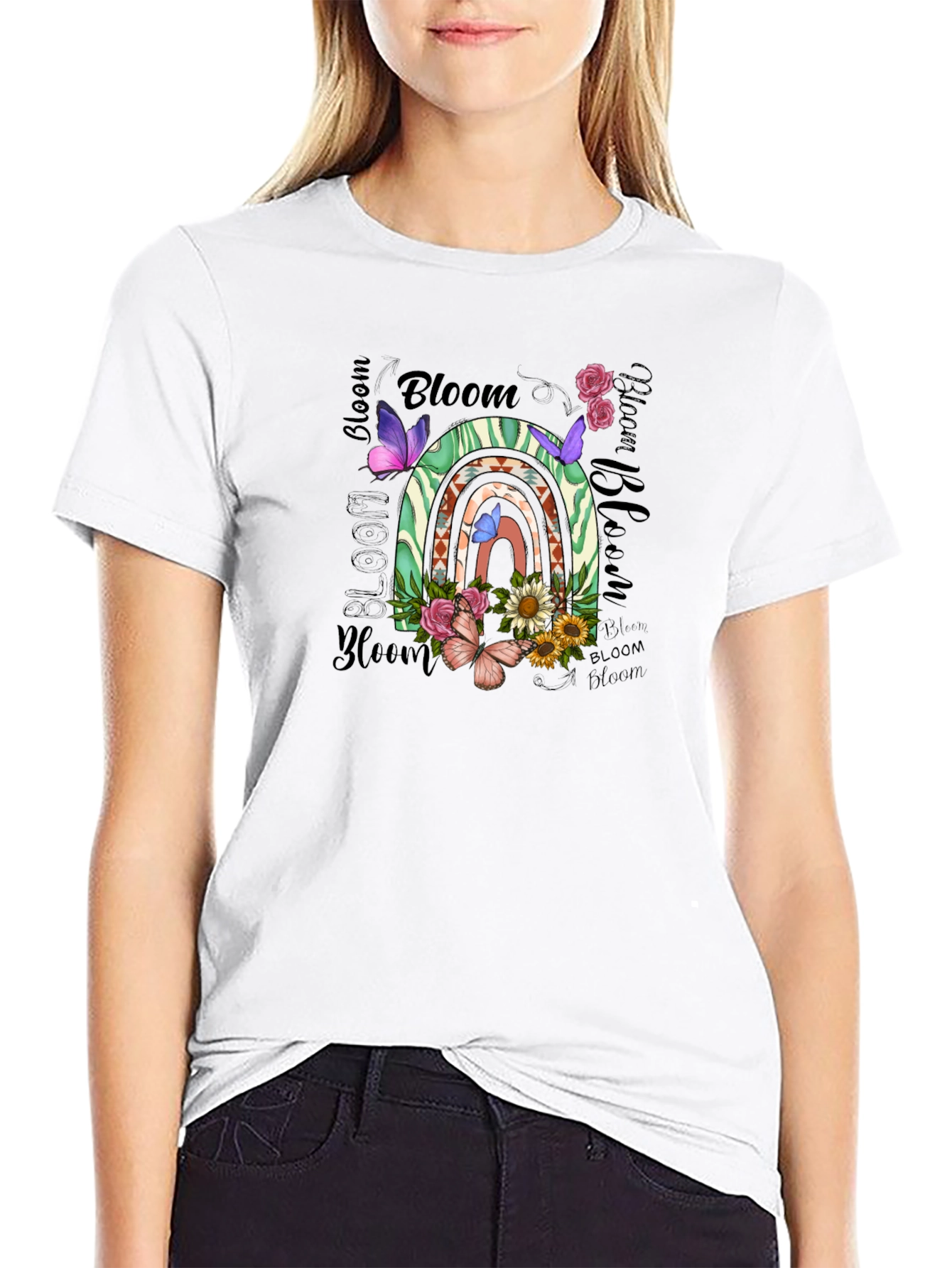 Bloom Graphic Tee - Floral Rainbow Design