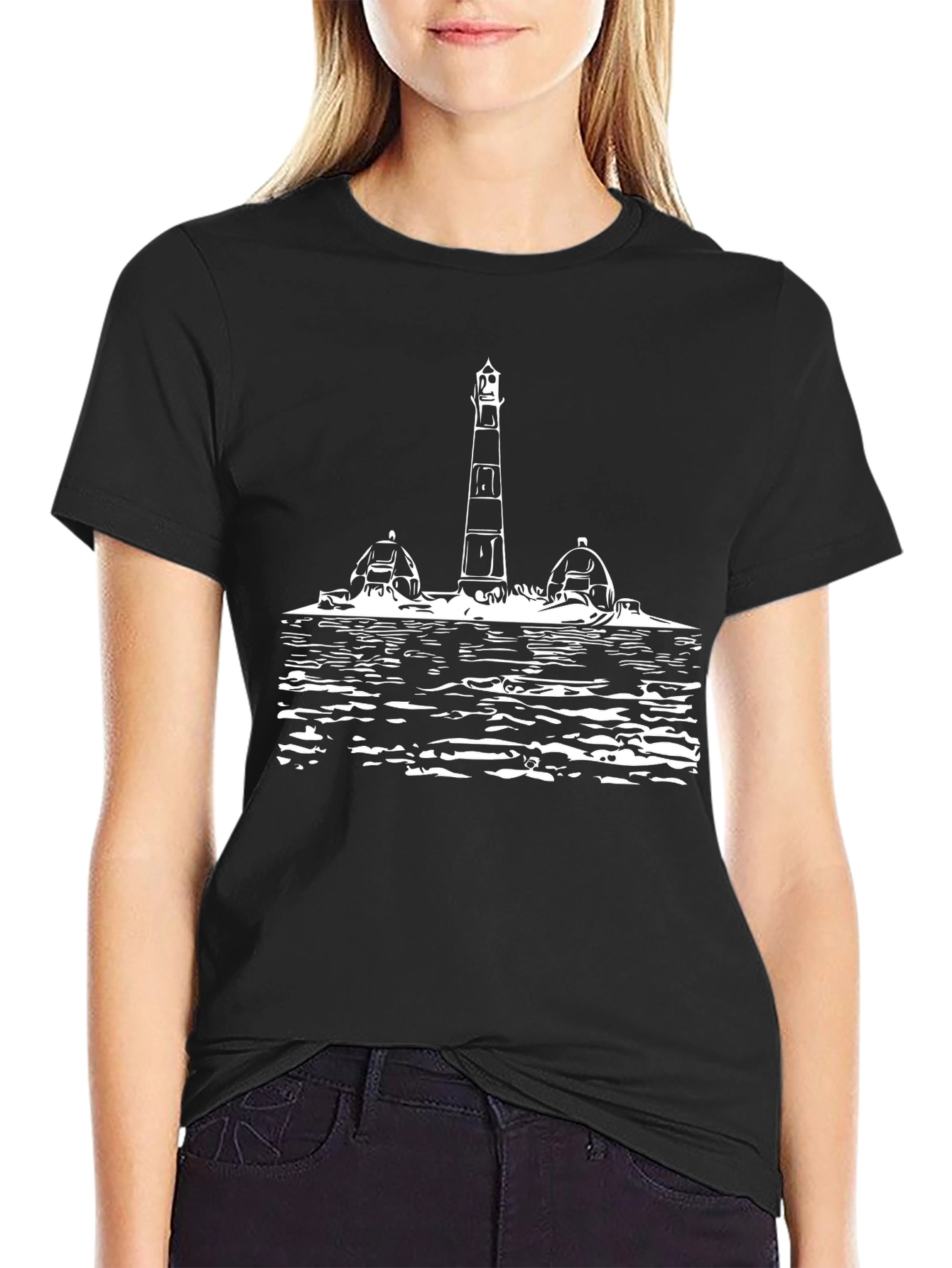 Lighthouse Graphic Tee - Black Cotton T-Shirt