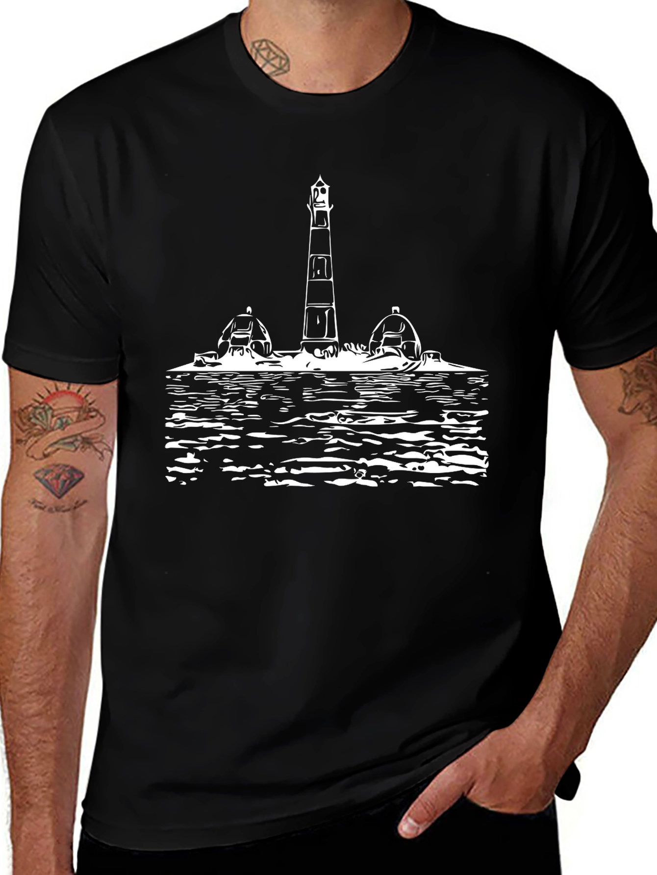 Lighthouse Graphic Tee - Black Cotton T-Shirt