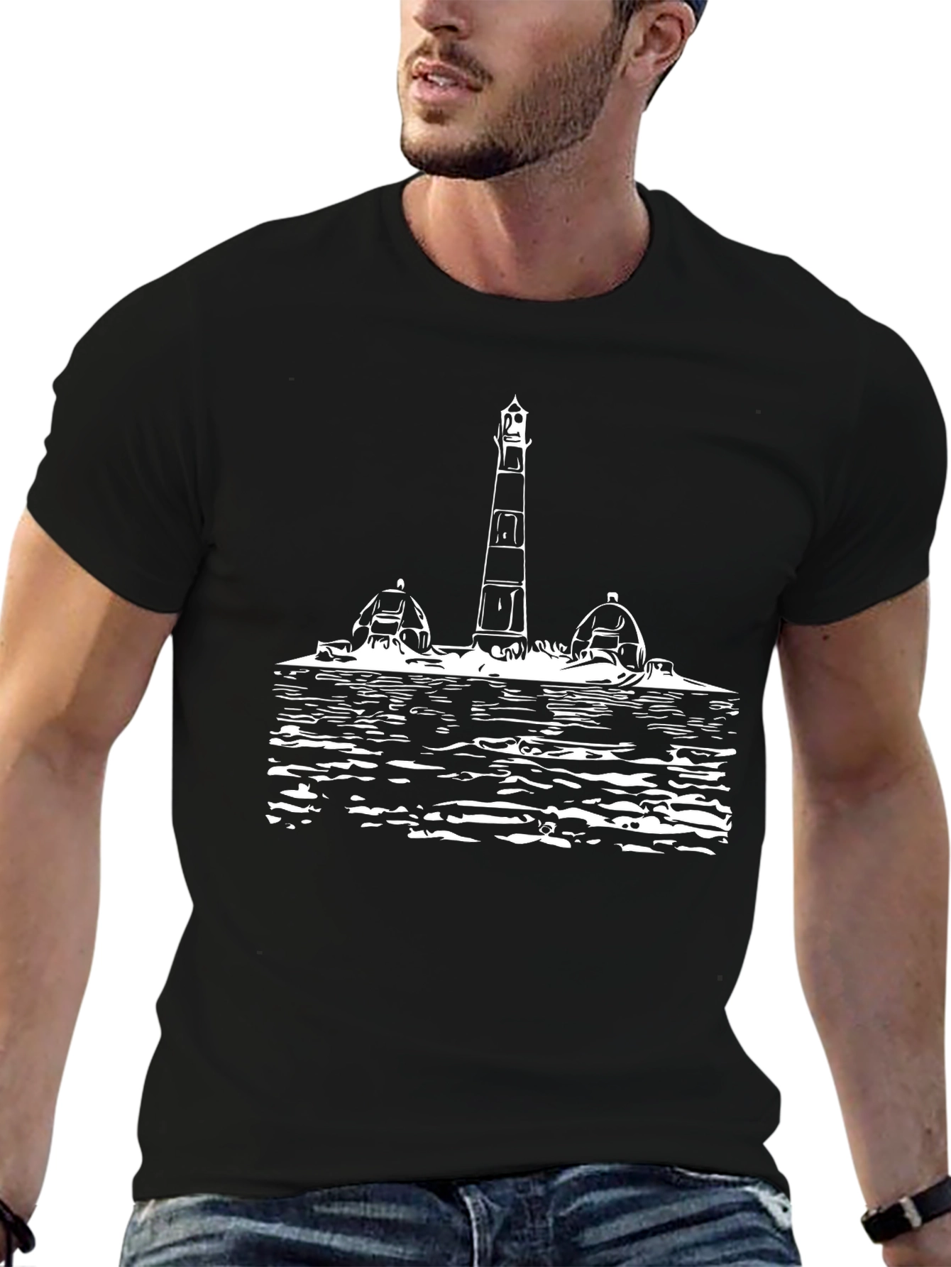 Lighthouse Graphic Tee - Black Cotton T-Shirt