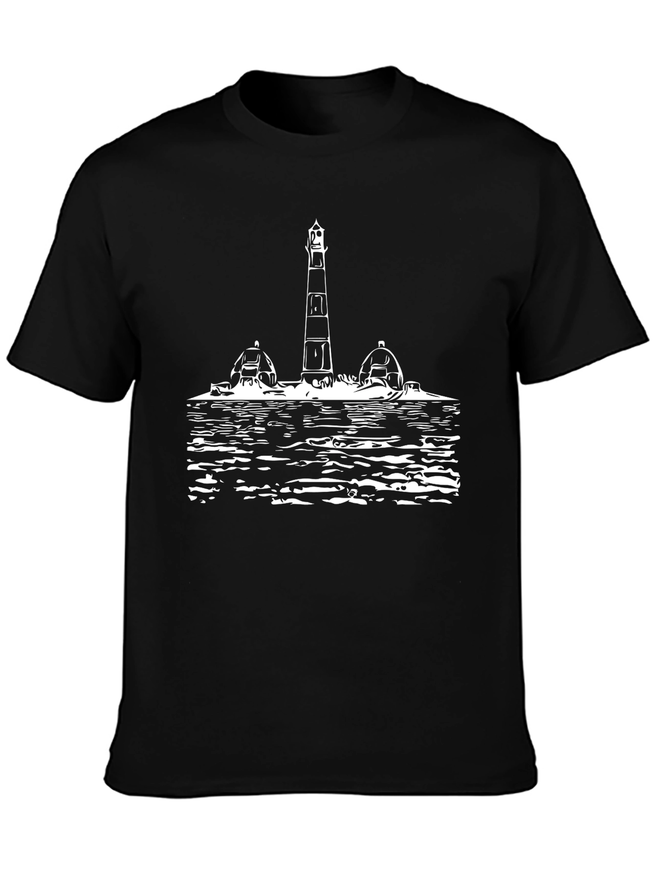 Lighthouse Graphic Tee - Black Cotton T-Shirt