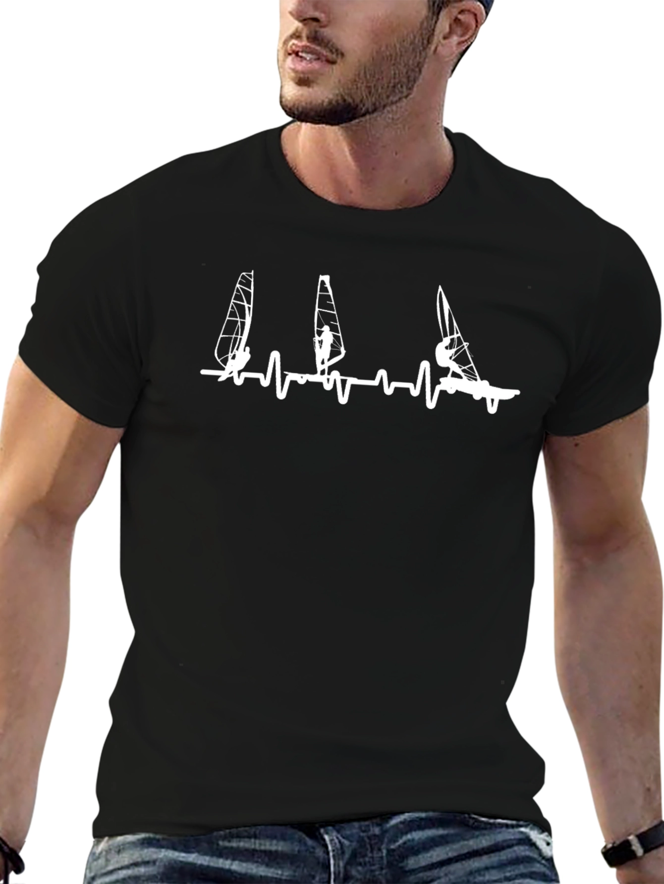 Windsurfing Heartbeat Graphic Tee - Black
