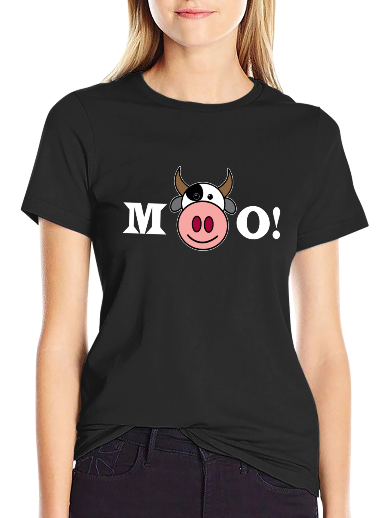 Funny Cartoon Cow MOO! T-Shirt - Black