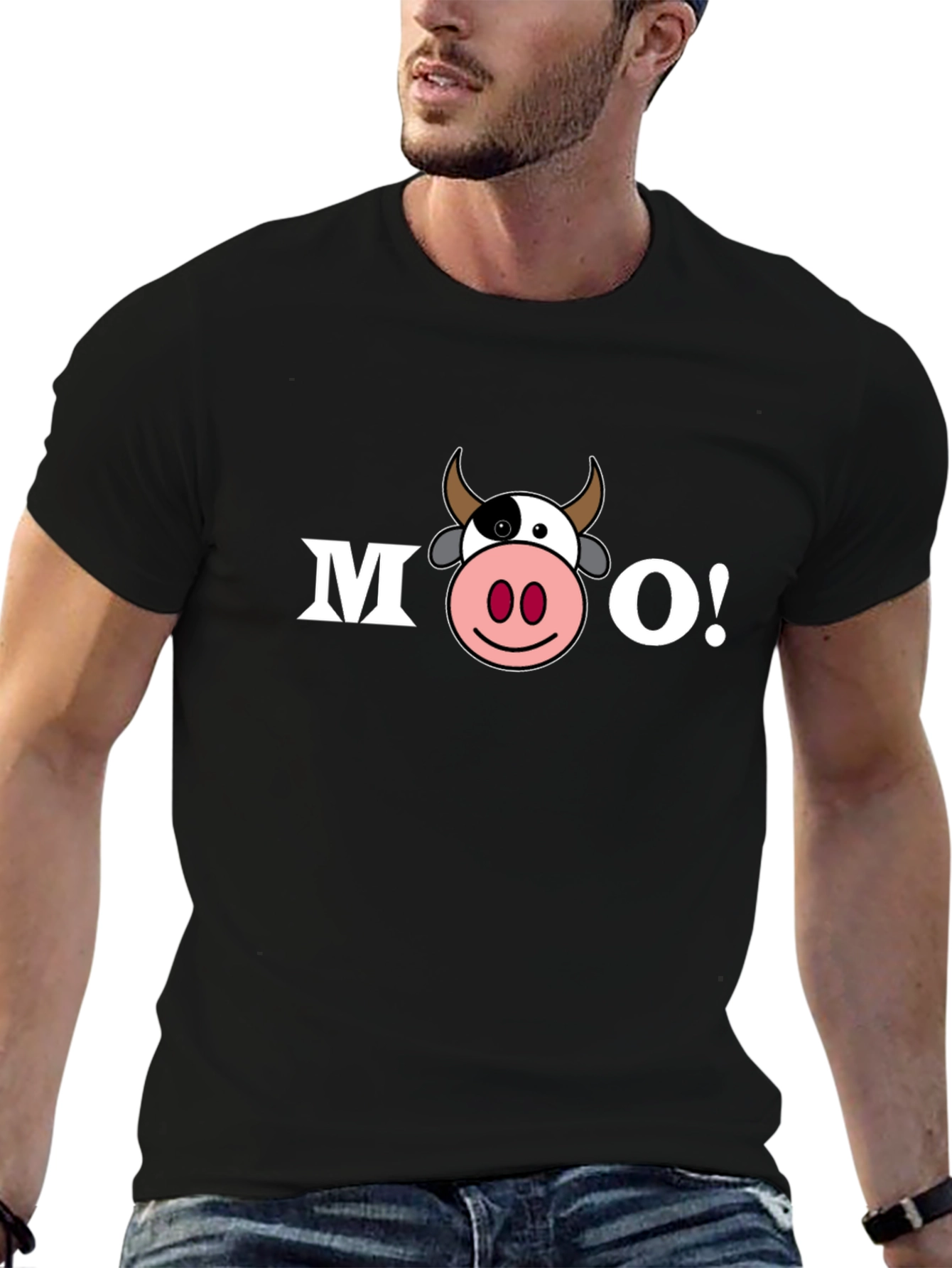 Funny Cartoon Cow MOO! T-Shirt - Black