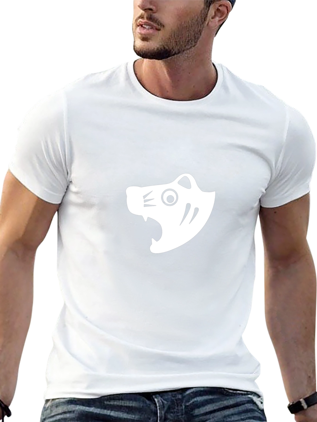 Black T-Shirt with White Minimalist Tiger Graphic
