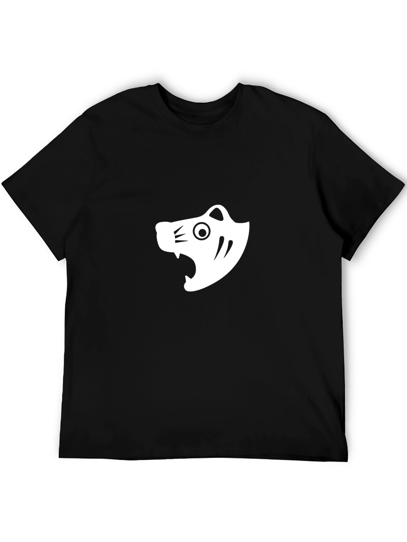 Black T-Shirt with White Minimalist Tiger Graphic