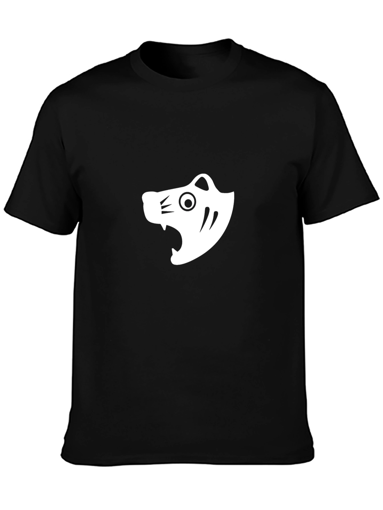 Black T-Shirt with White Minimalist Tiger Graphic