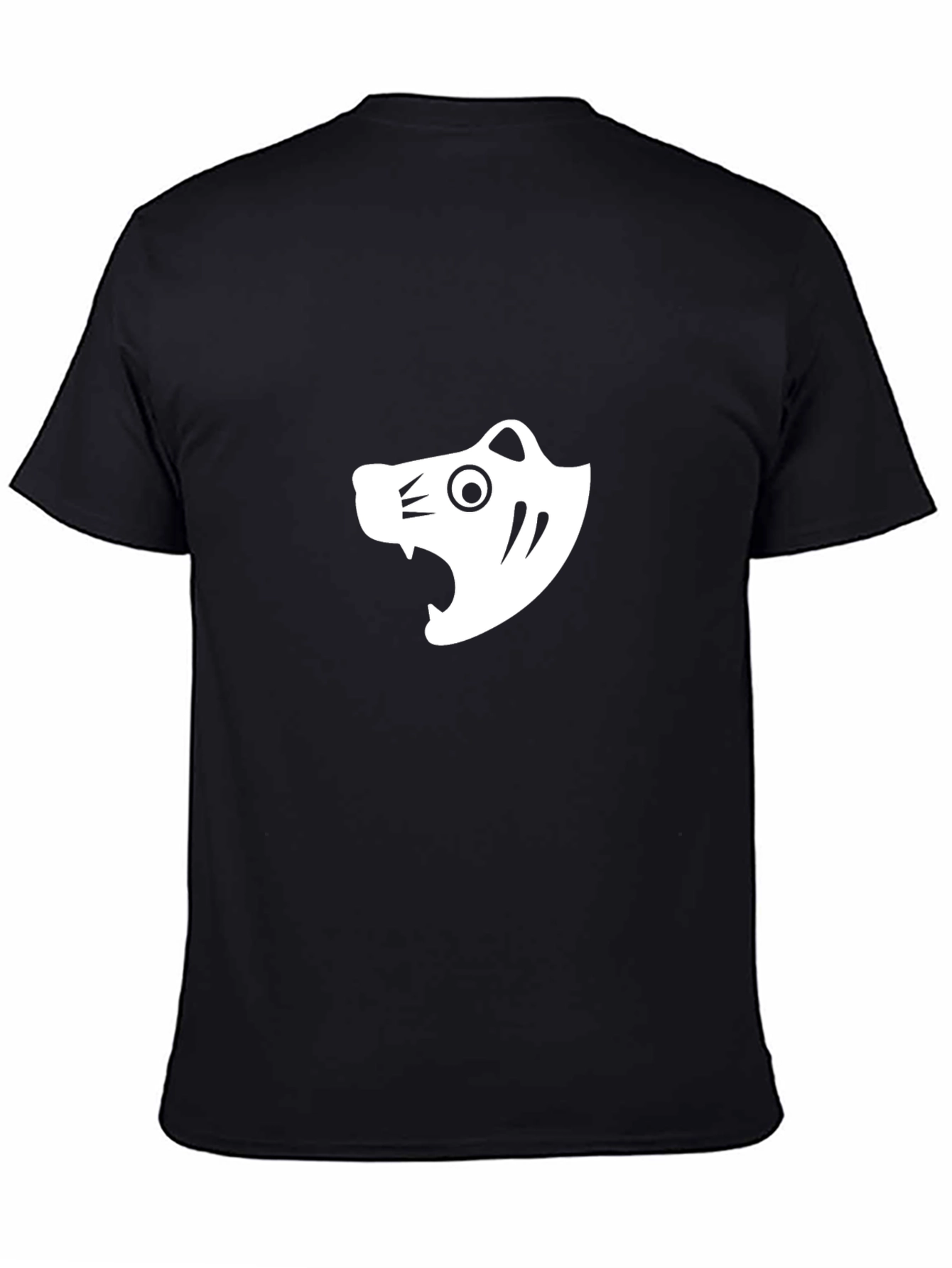 Black T-Shirt with White Minimalist Tiger Graphic