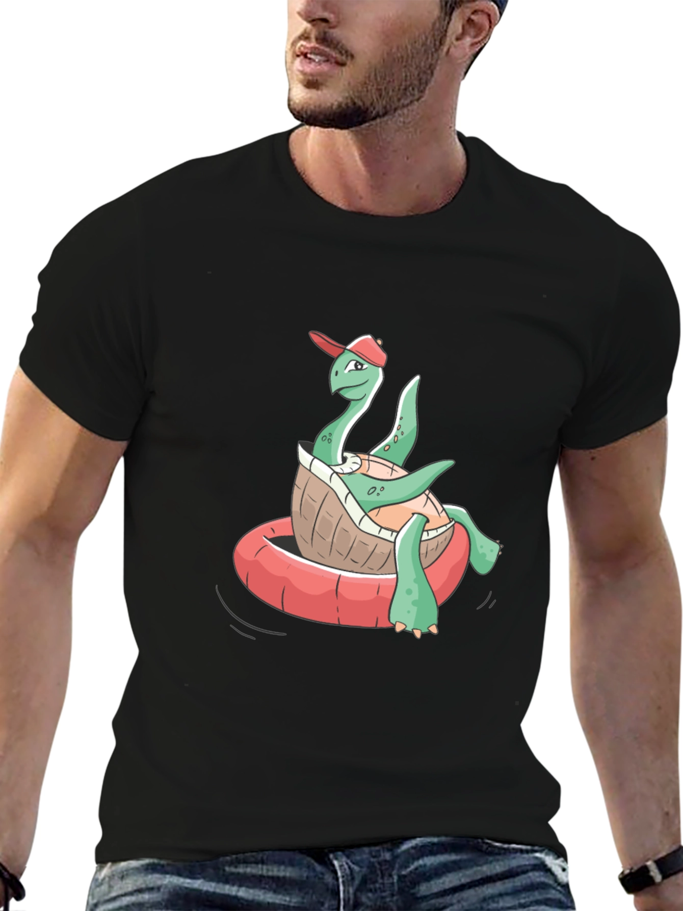Turtle in Tube Graphic Tee - Black Cotton T-Shirt