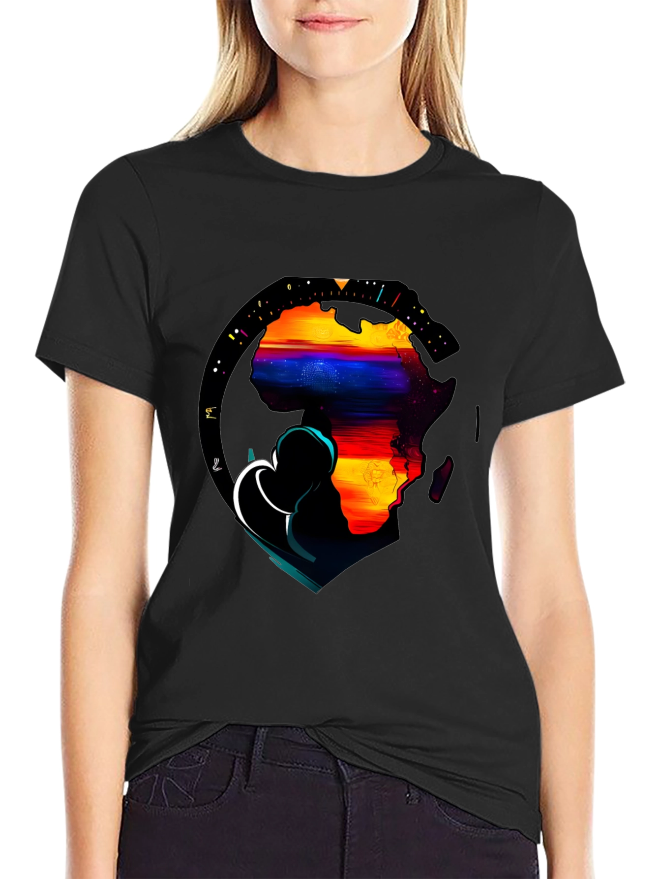 Africa Continent Graphic Print Black T-Shirt