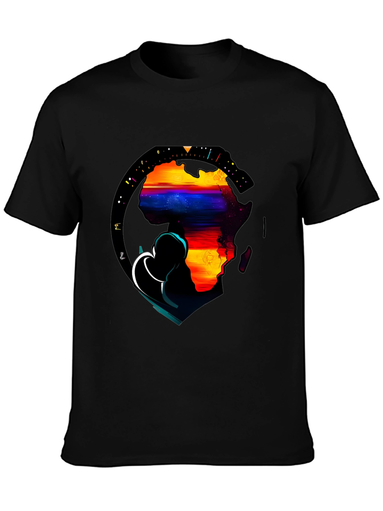 Africa Continent Graphic Print Black T-Shirt