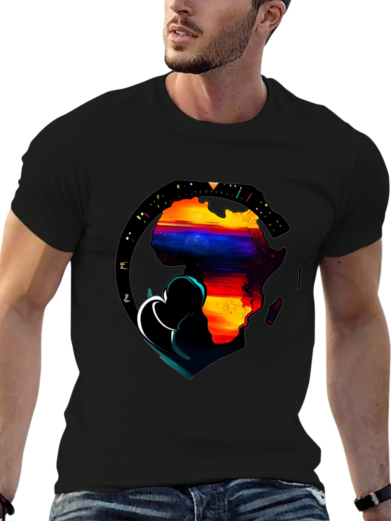 Africa Continent Graphic Print Black T-Shirt
