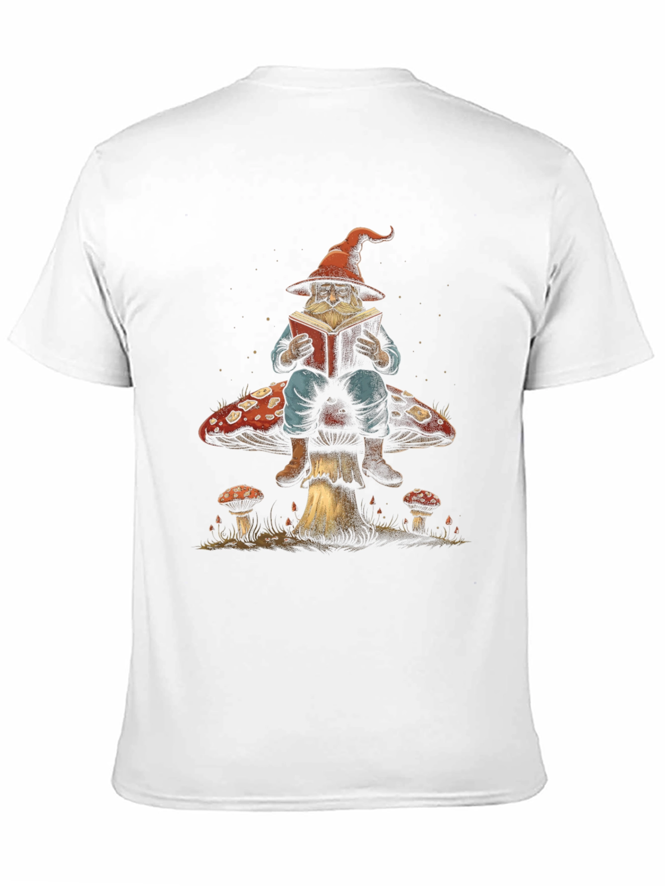 Wizard Reading Book On Mushroom Graphic T-Shirt