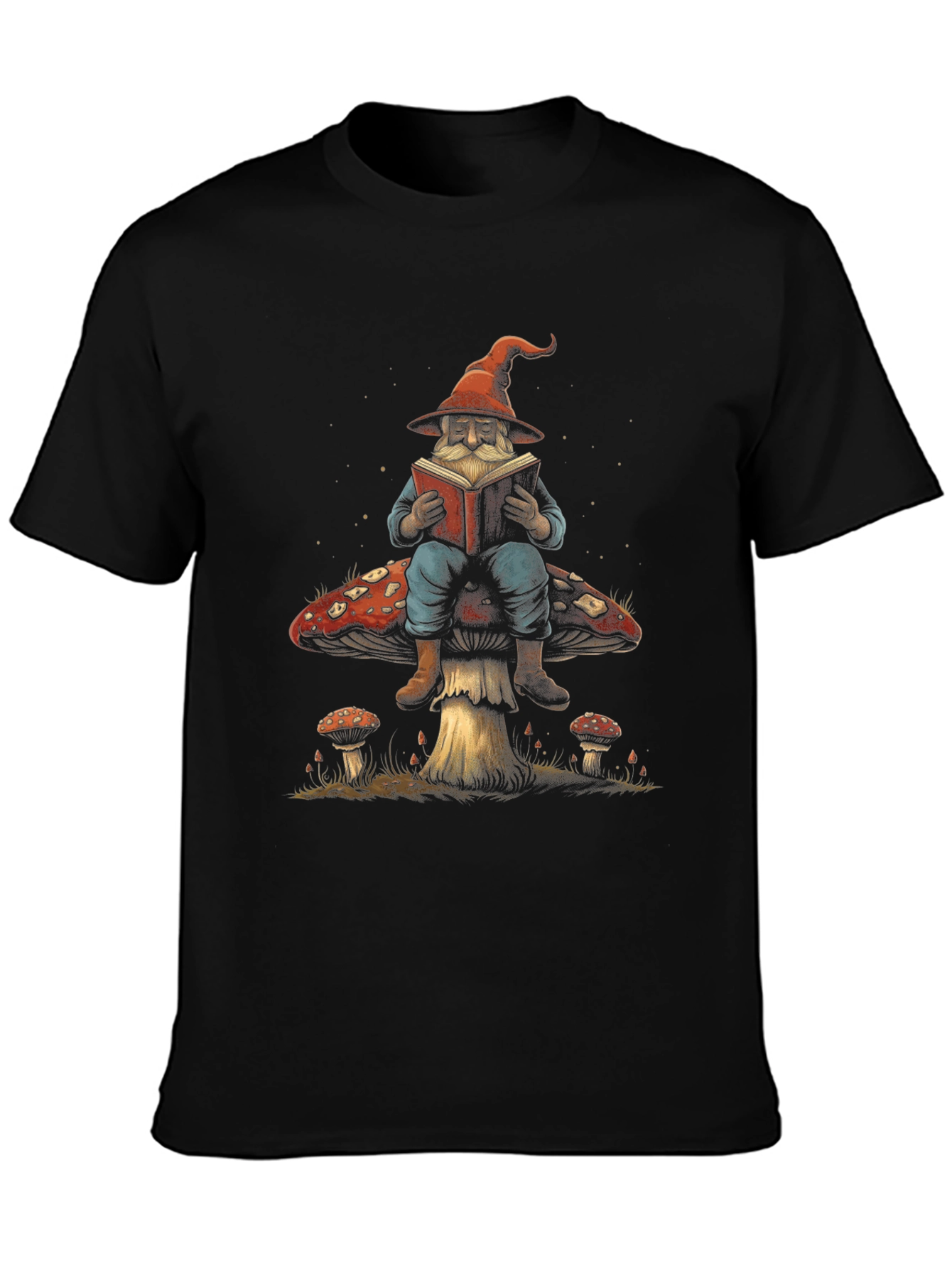 Wizard Reading Book On Mushroom Graphic T-Shirt