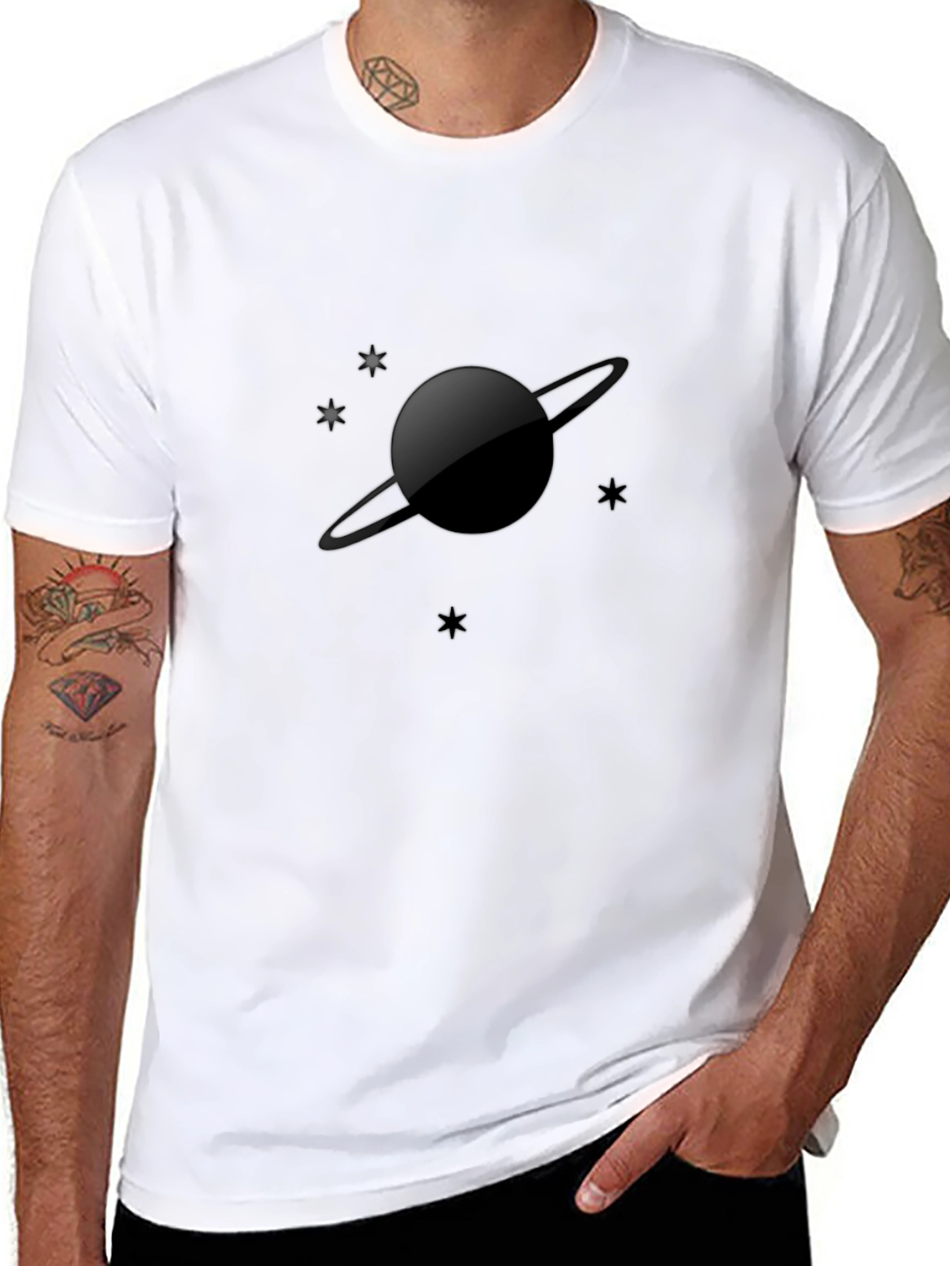 Saturn Graphic Black T-Shirt - Space Tee