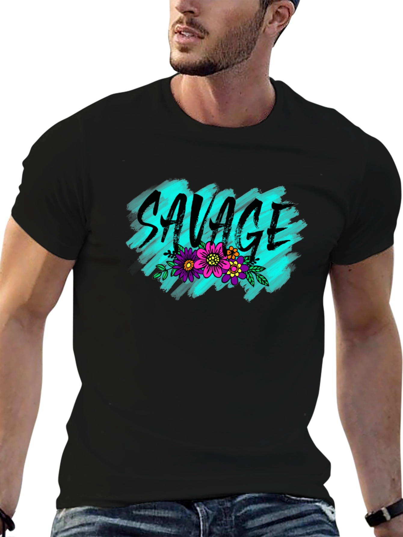 Savage Floral Graphic Tee - Trendy Black T-Shirt