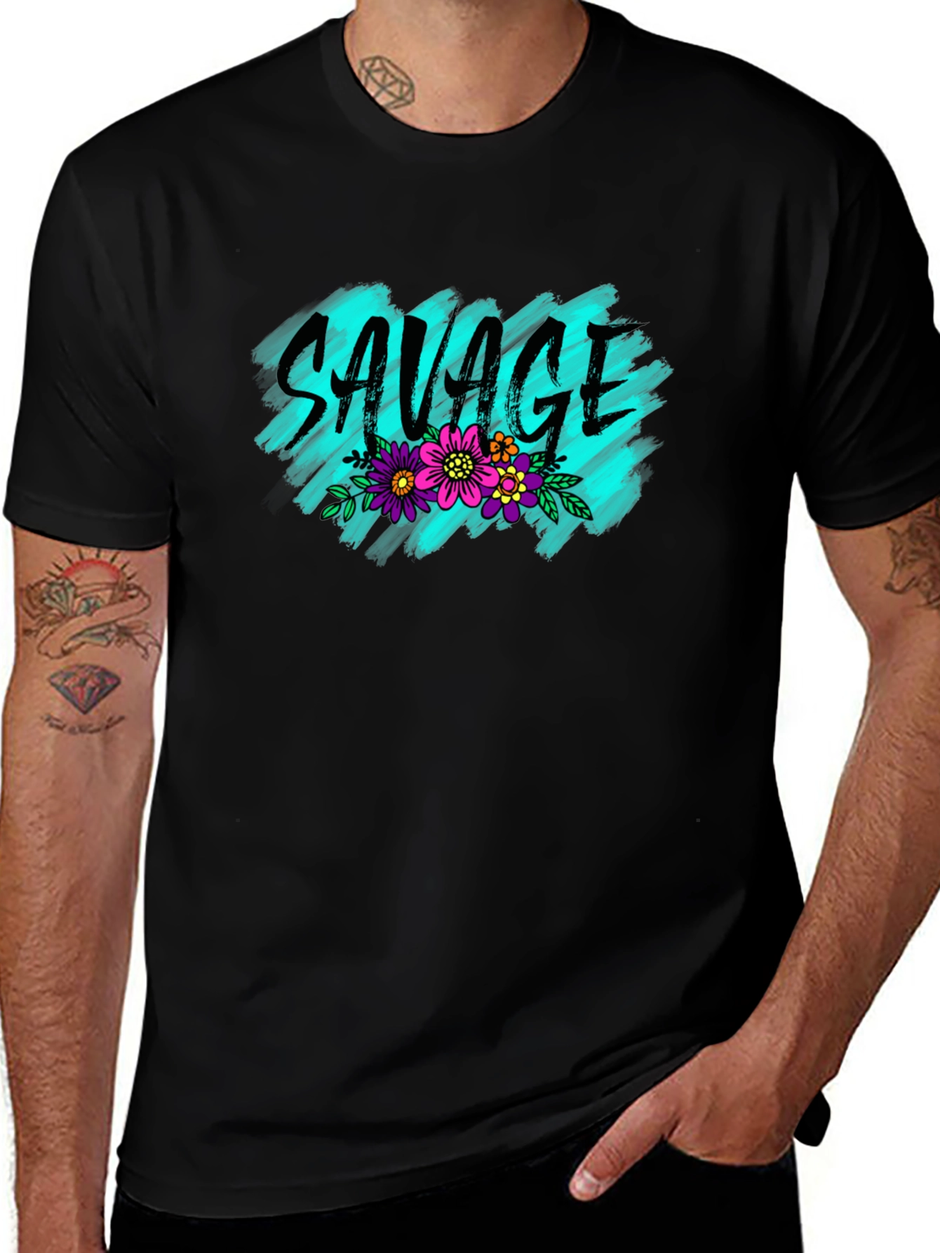 Savage Floral Graphic Tee - Trendy Black T-Shirt