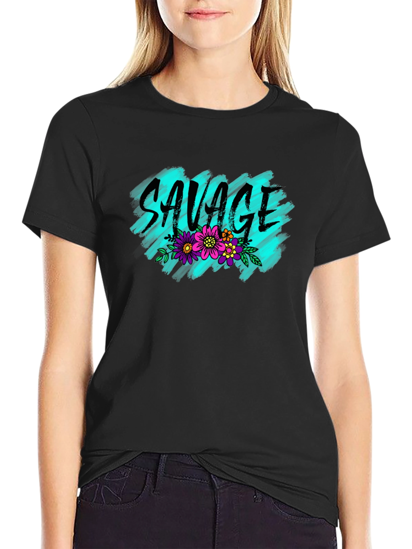 Savage Floral Graphic Tee - Trendy Black T-Shirt