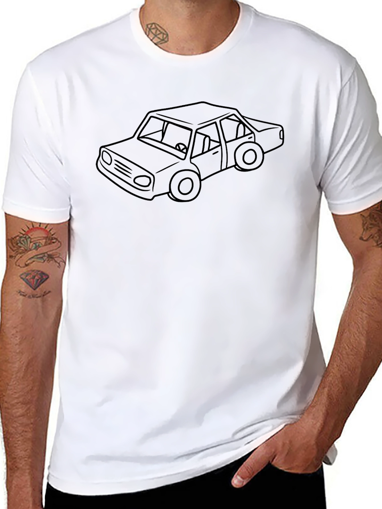 Black Car Outline T-Shirt - Classic Automotive Style